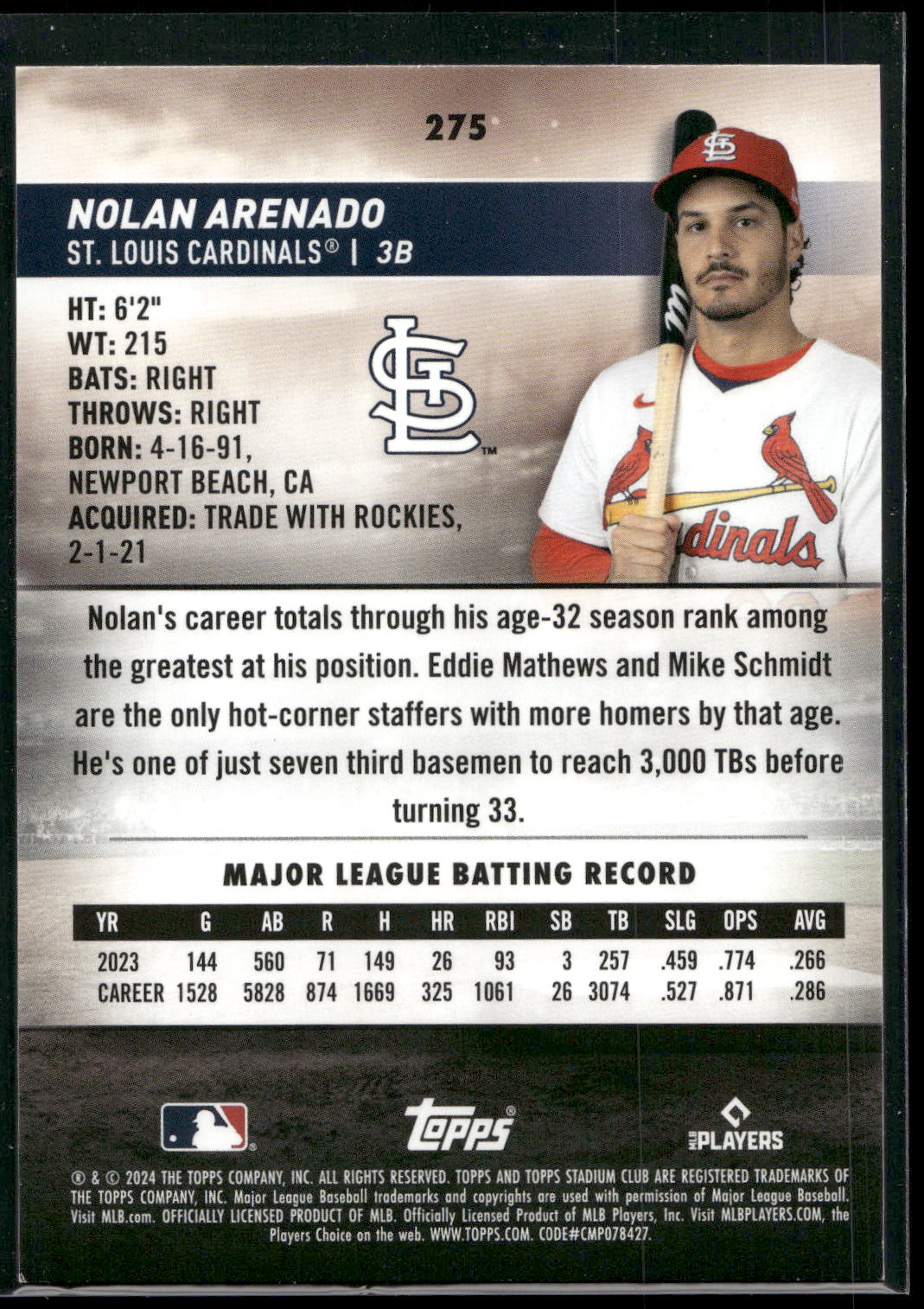 2024 Stadium Club #275 Nolan Arenado