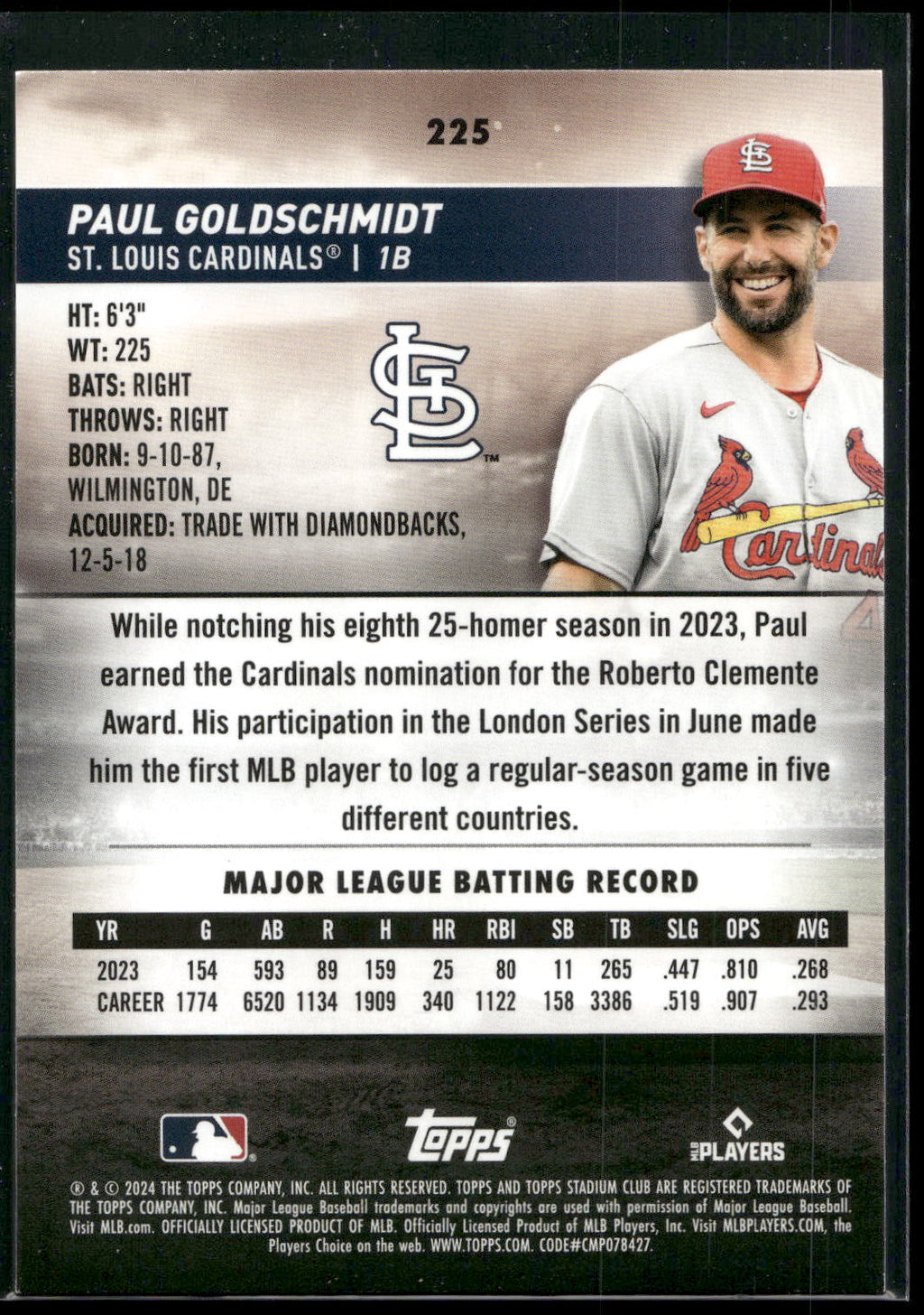 2024 Stadium Club #225 Paul Goldschmidt