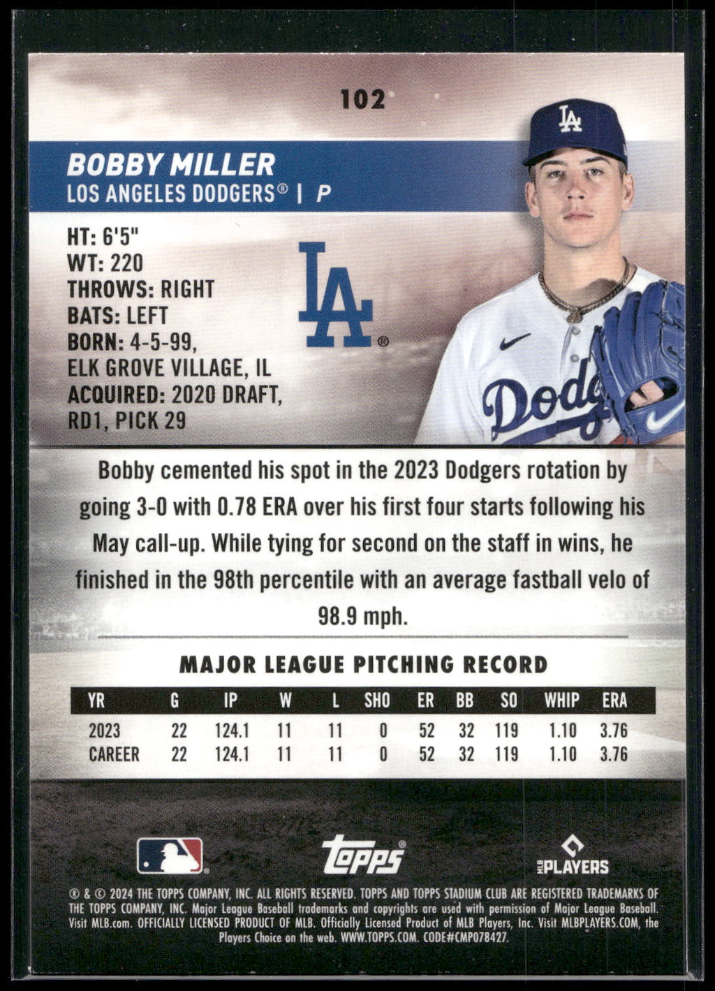 2024 Stadium Club #102 Bobby Miller