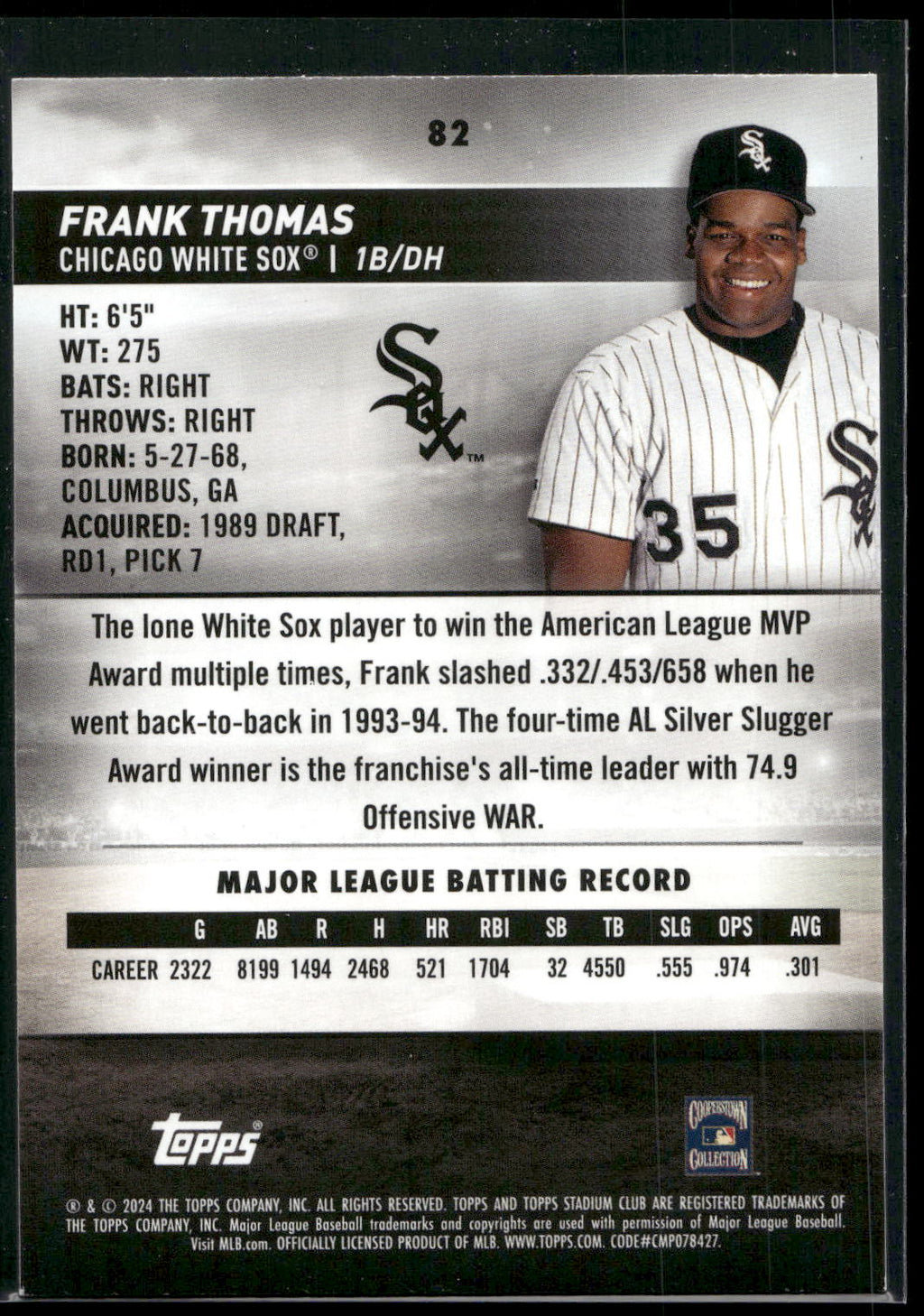 2024 Stadium Club #82 Frank Thomas