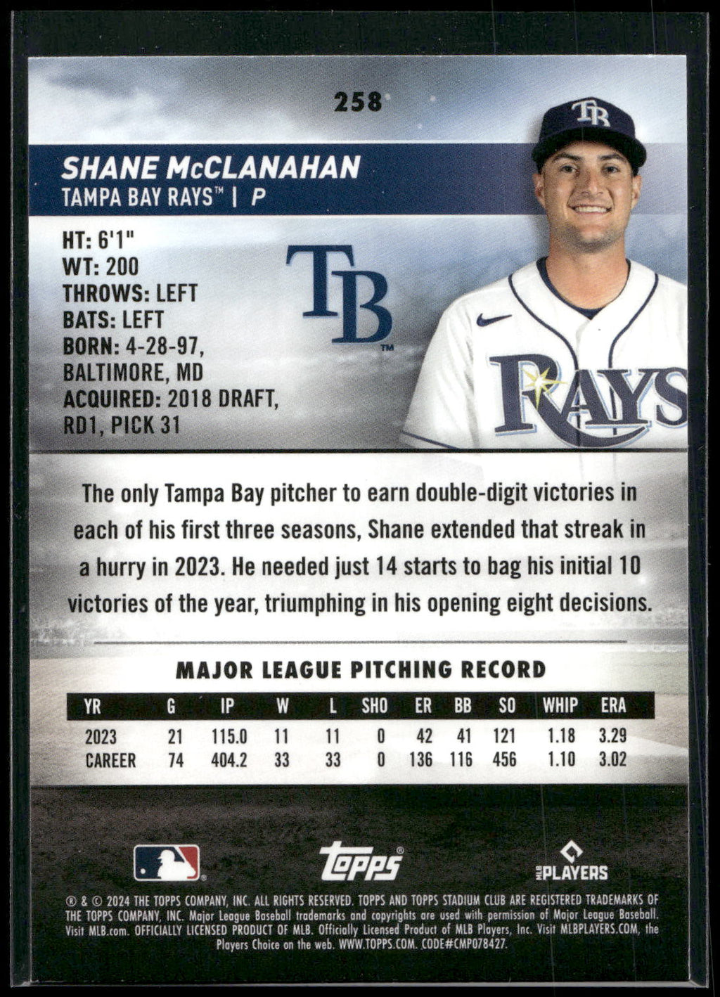 2024 Stadium Club #258 Shane McClanahan