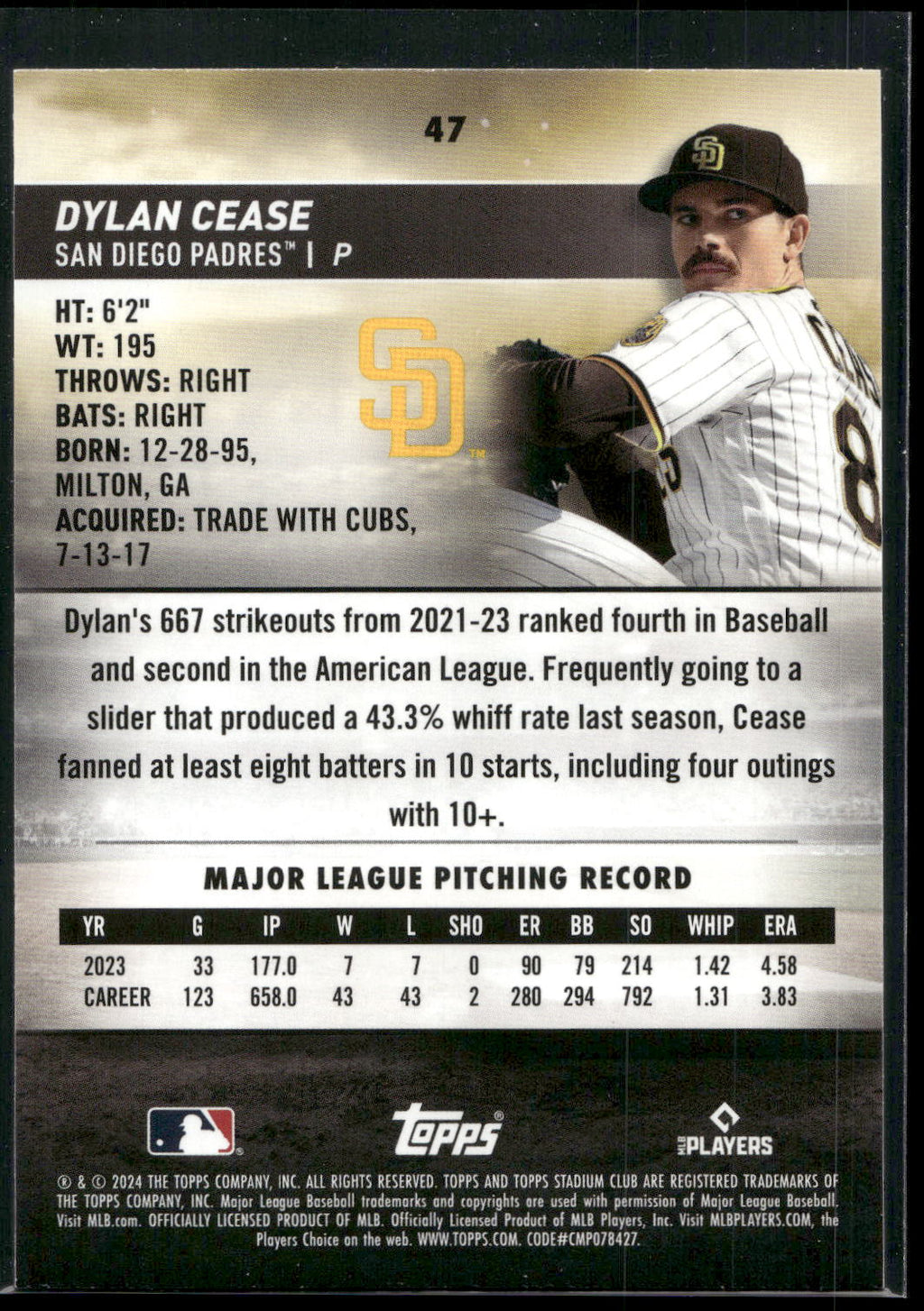 2024 Stadium Club #47 Dylan Cease