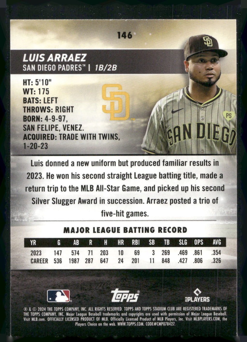 2024 Stadium Club #146 Luis Arraez