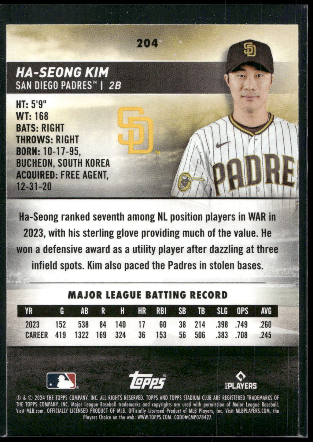 2024 Stadium Club #204 Ha-Seong Kim