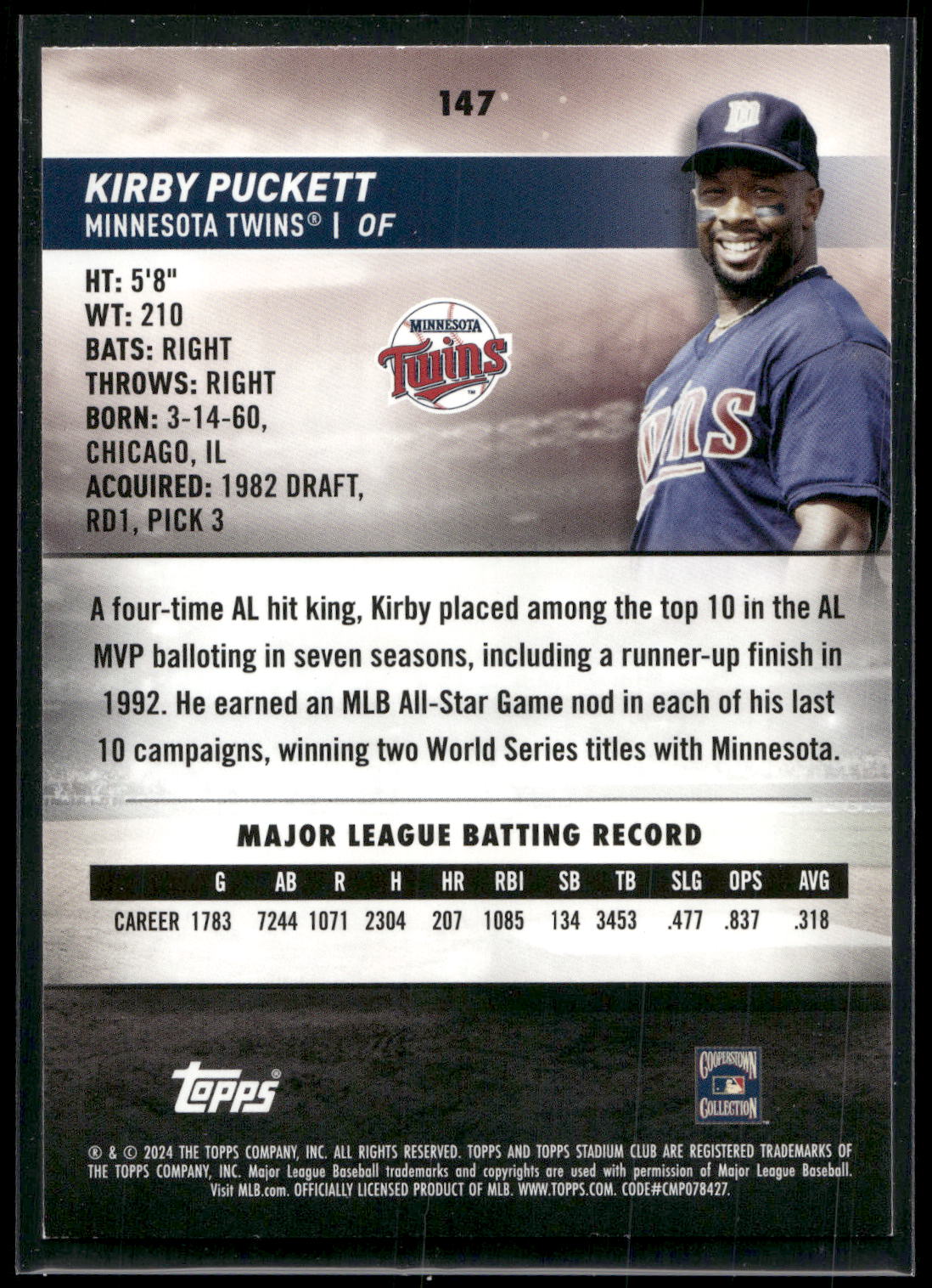 2024 Stadium Club #147 Kirby Puckett