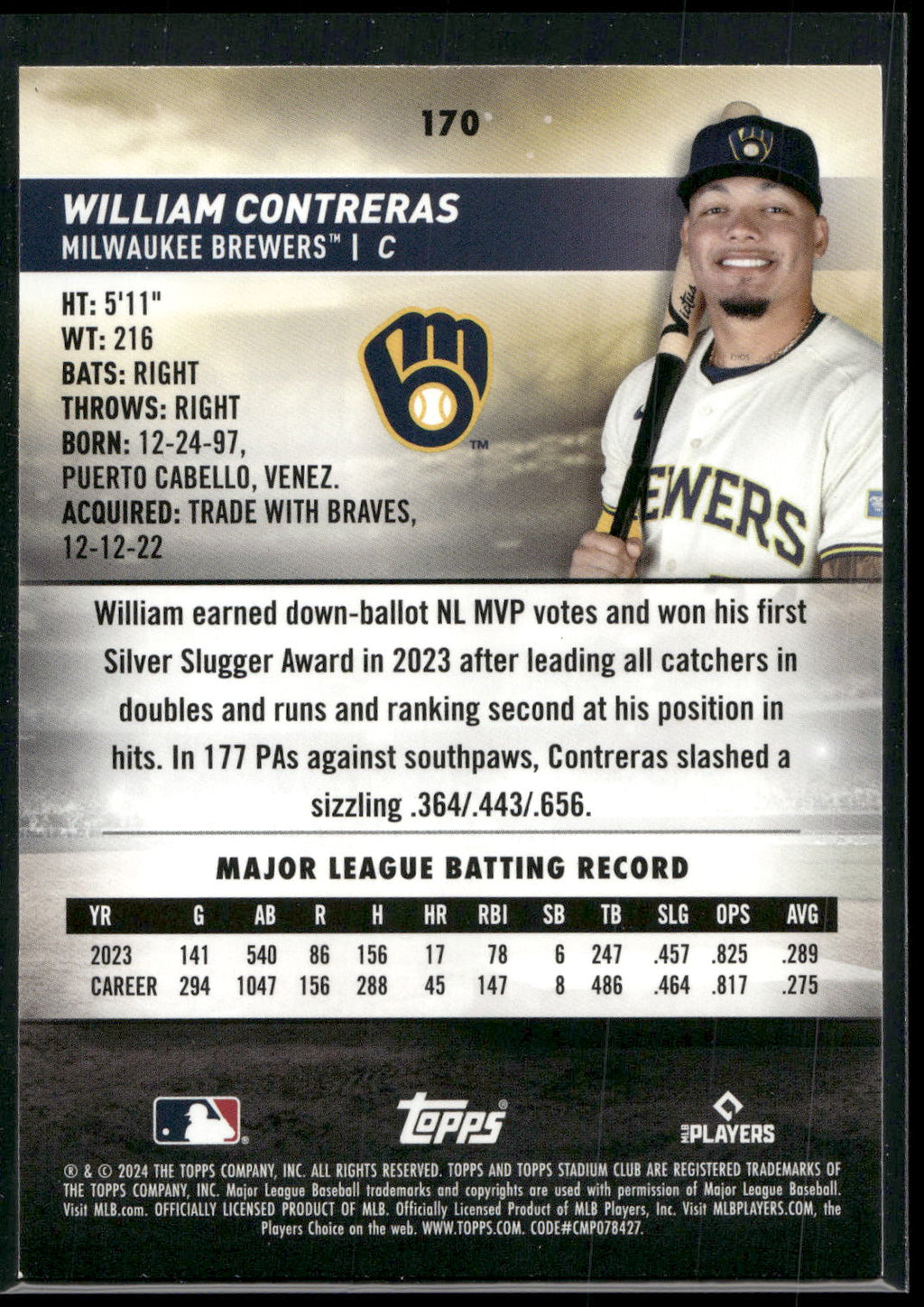 2024 Stadium Club #170 William Contreras