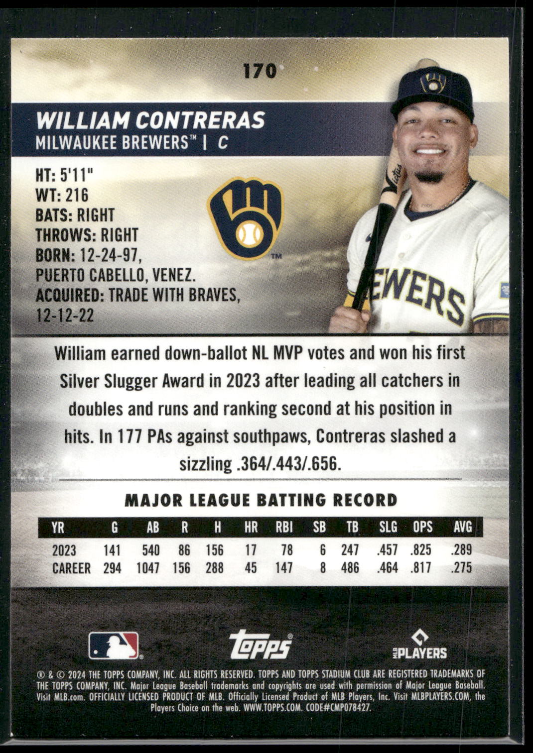 2024 Stadium Club #170 William Contreras