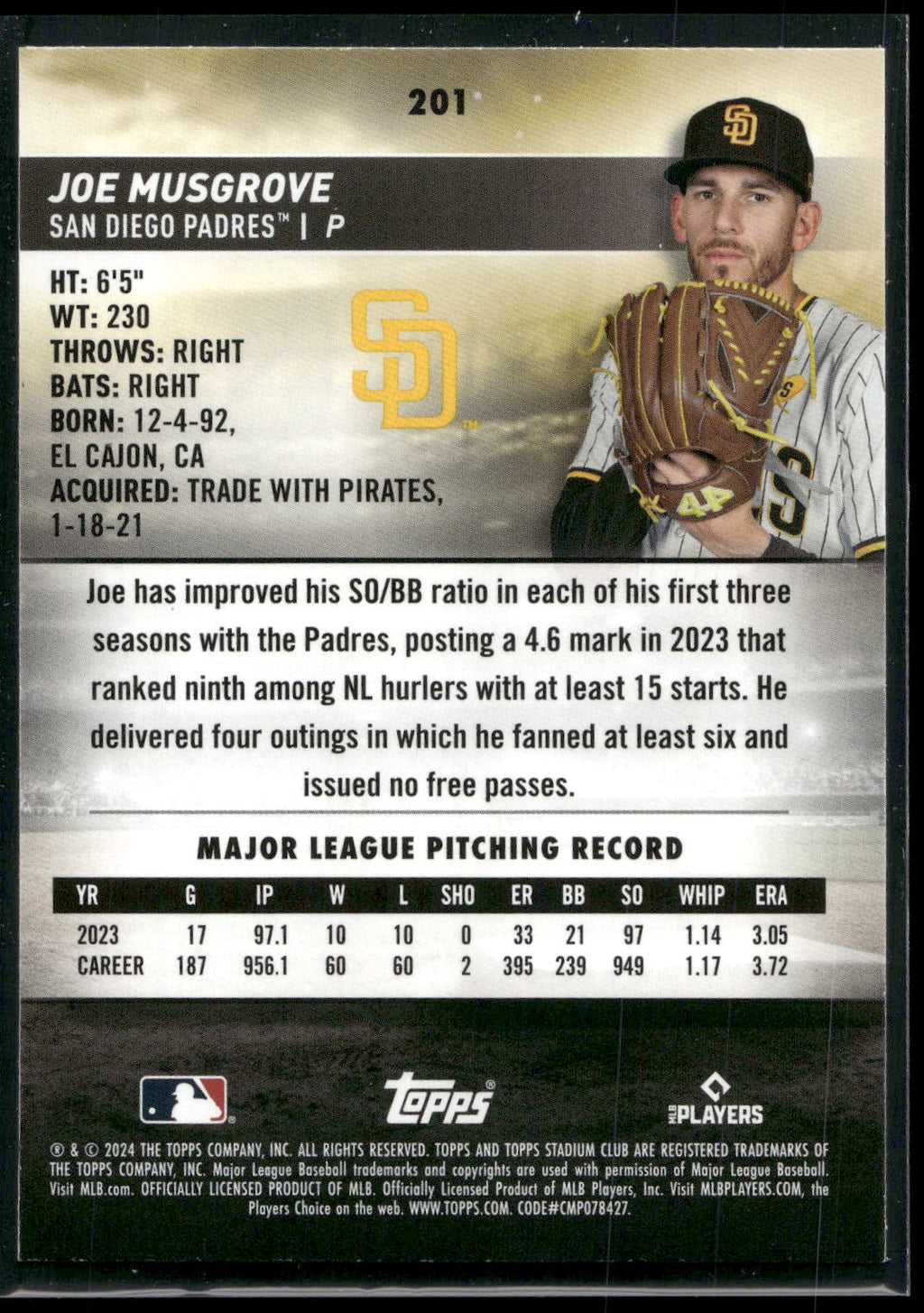 2024 Stadium Club #201 Joe Musgrove