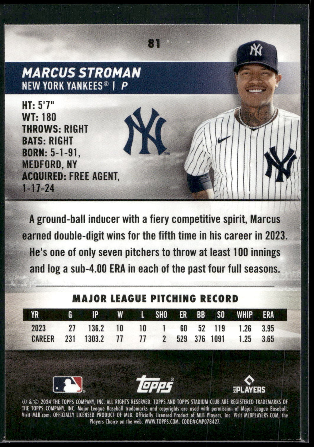 2024 Stadium Club #81 Marcus Stroman