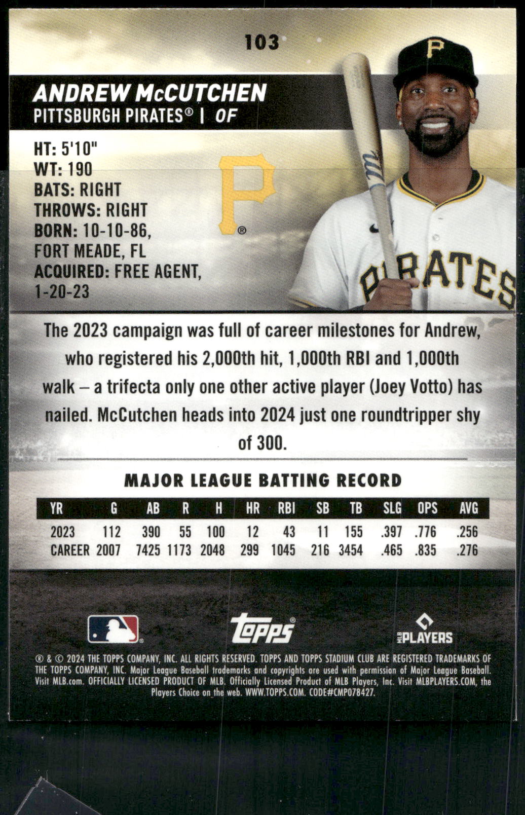 2024 Stadium Club #103 Andrew McCutchen