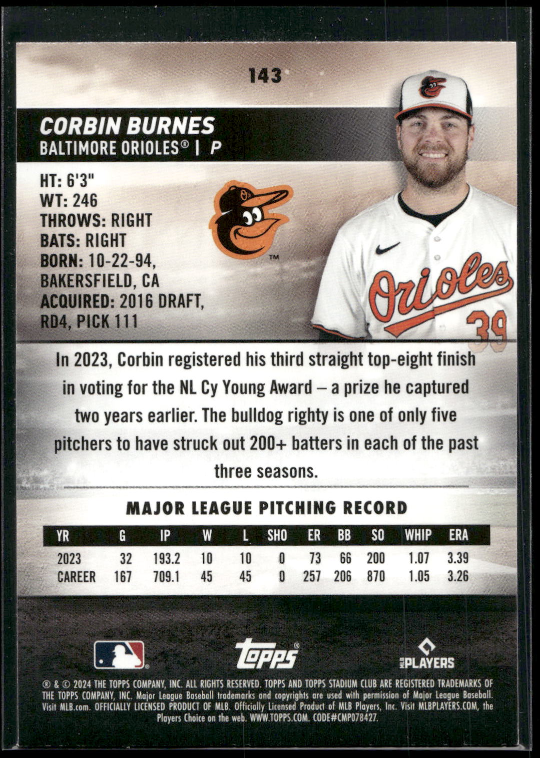 2024 Stadium Club #143 Corbin Burnes