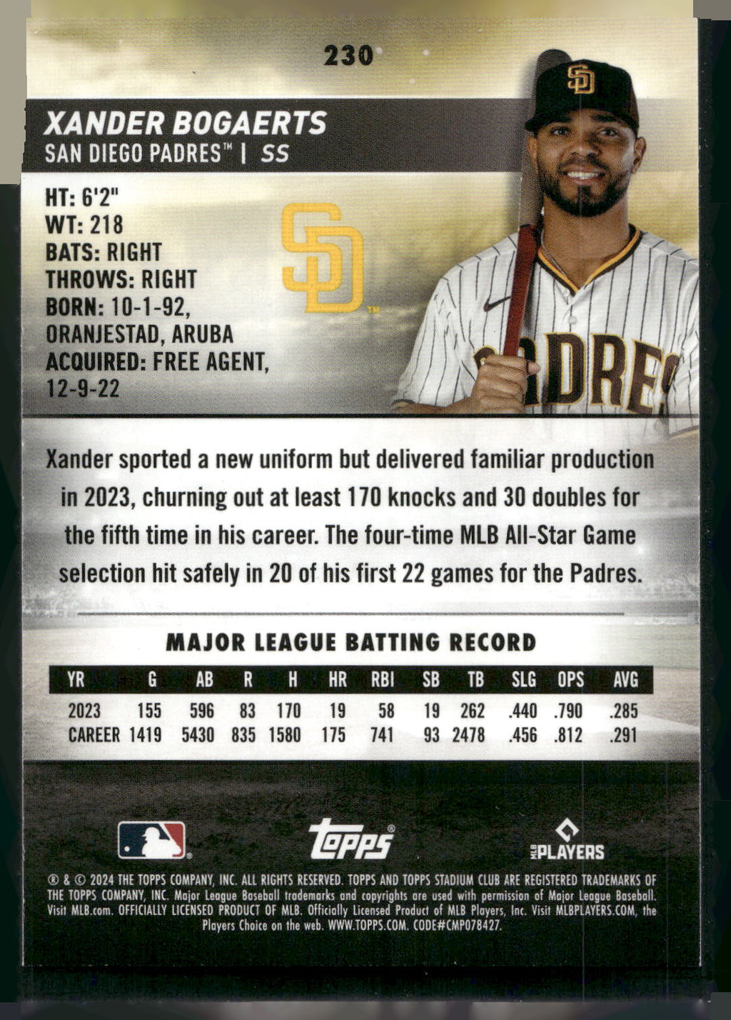 2024 Stadium Club #230 Xander Bogaerts