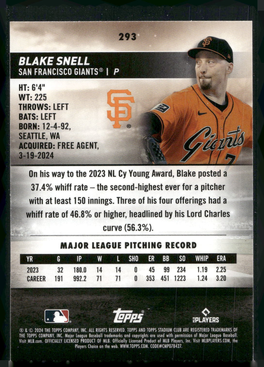 2024 Stadium Club #293 Blake Snell