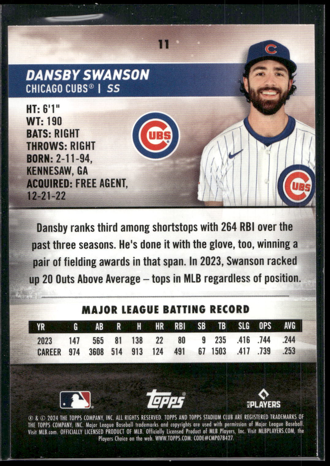 2024 Stadium Club #11 Dansby Swanson