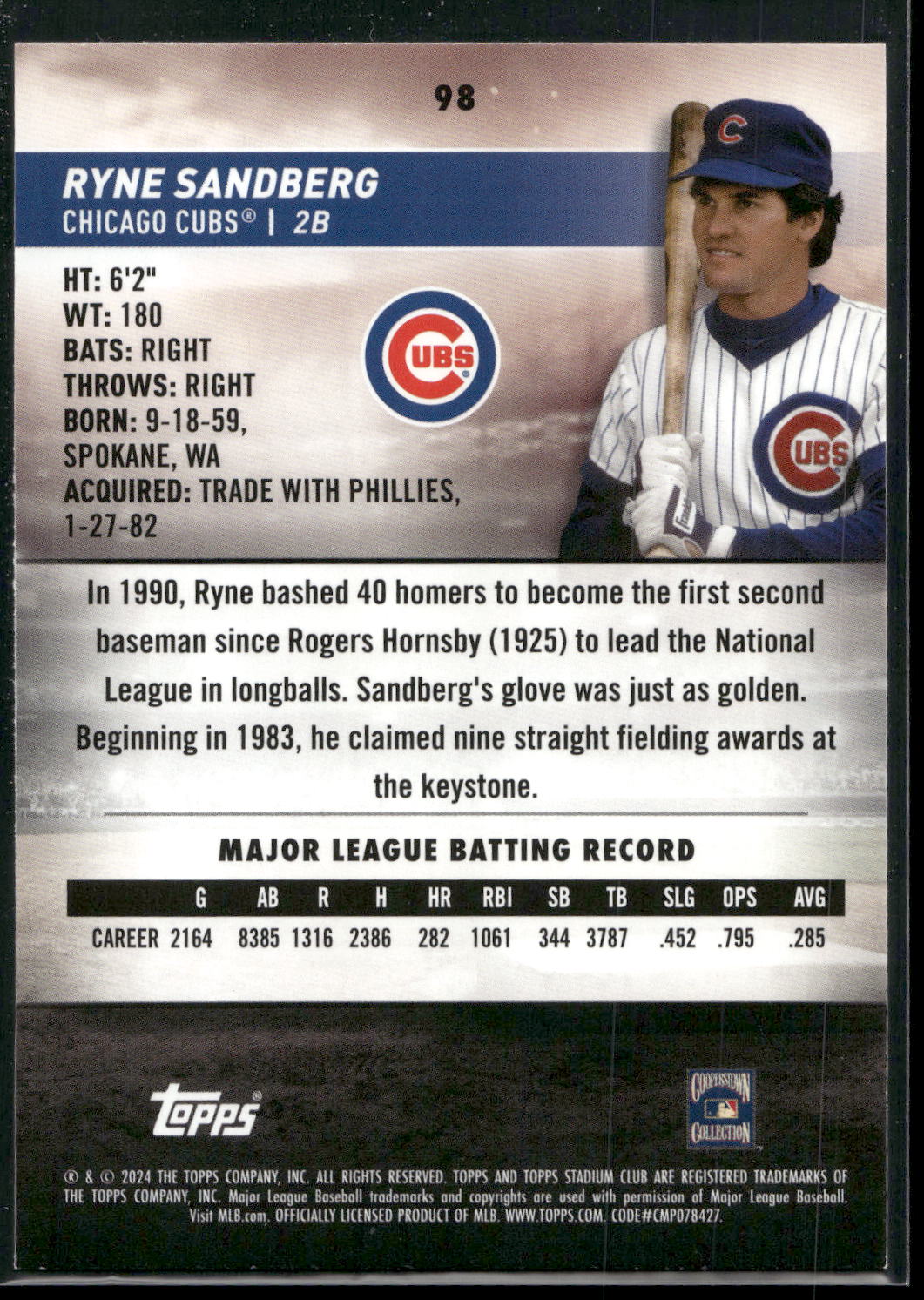 2024 Stadium Club #98 Ryne Sandberg