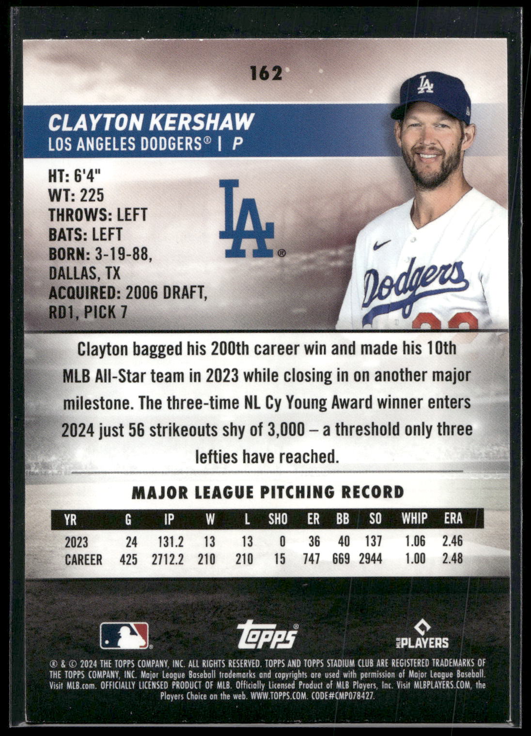 2024 Stadium Club #162 Clayton Kershaw
