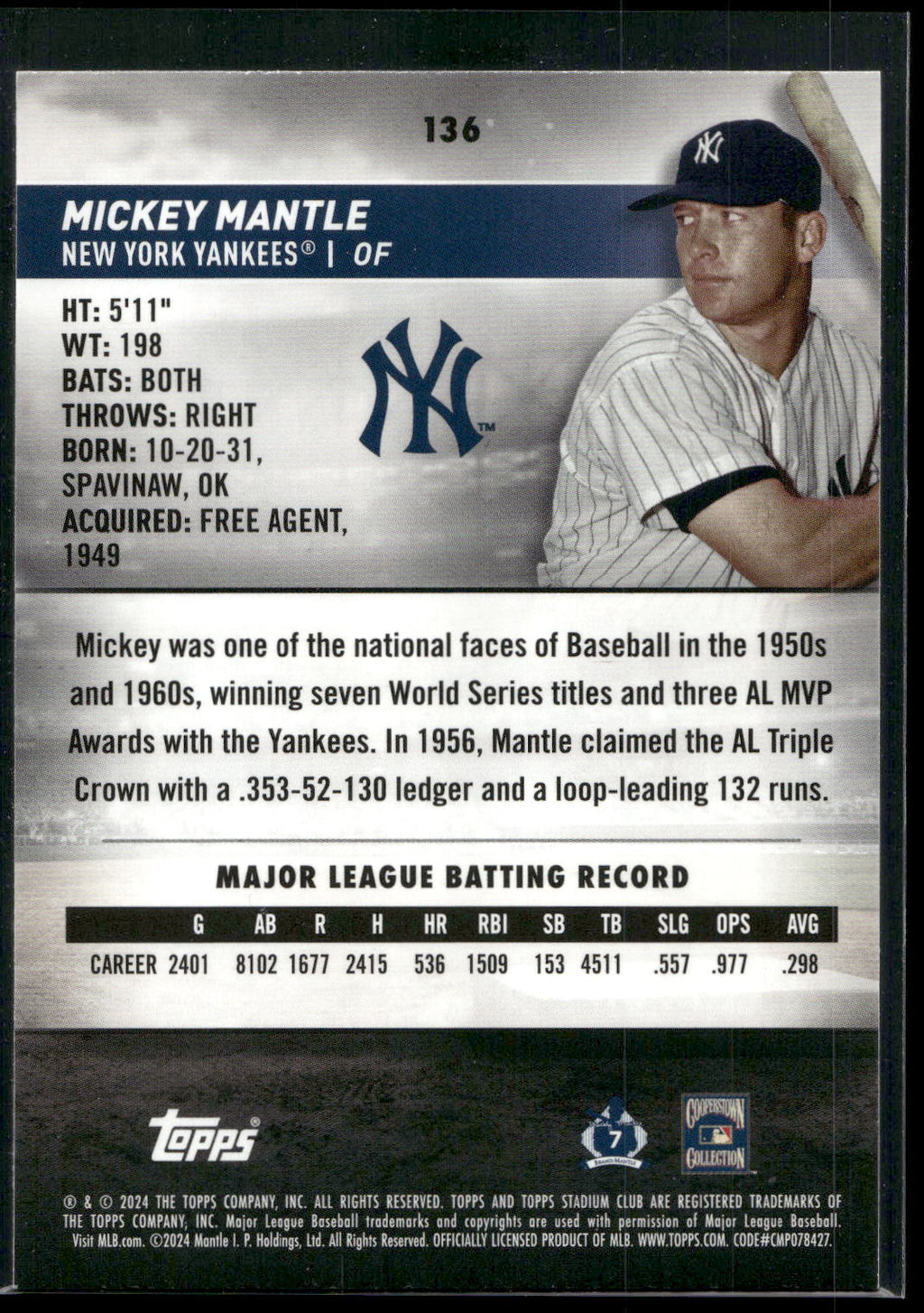 2024 Stadium Club #136 Mickey Mantle