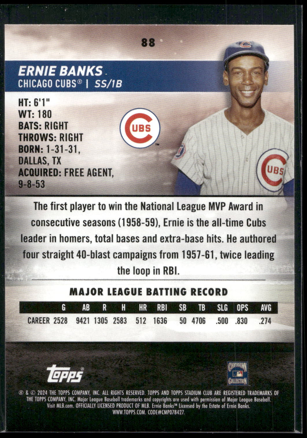 2024 Stadium Club #88 Ernie Banks