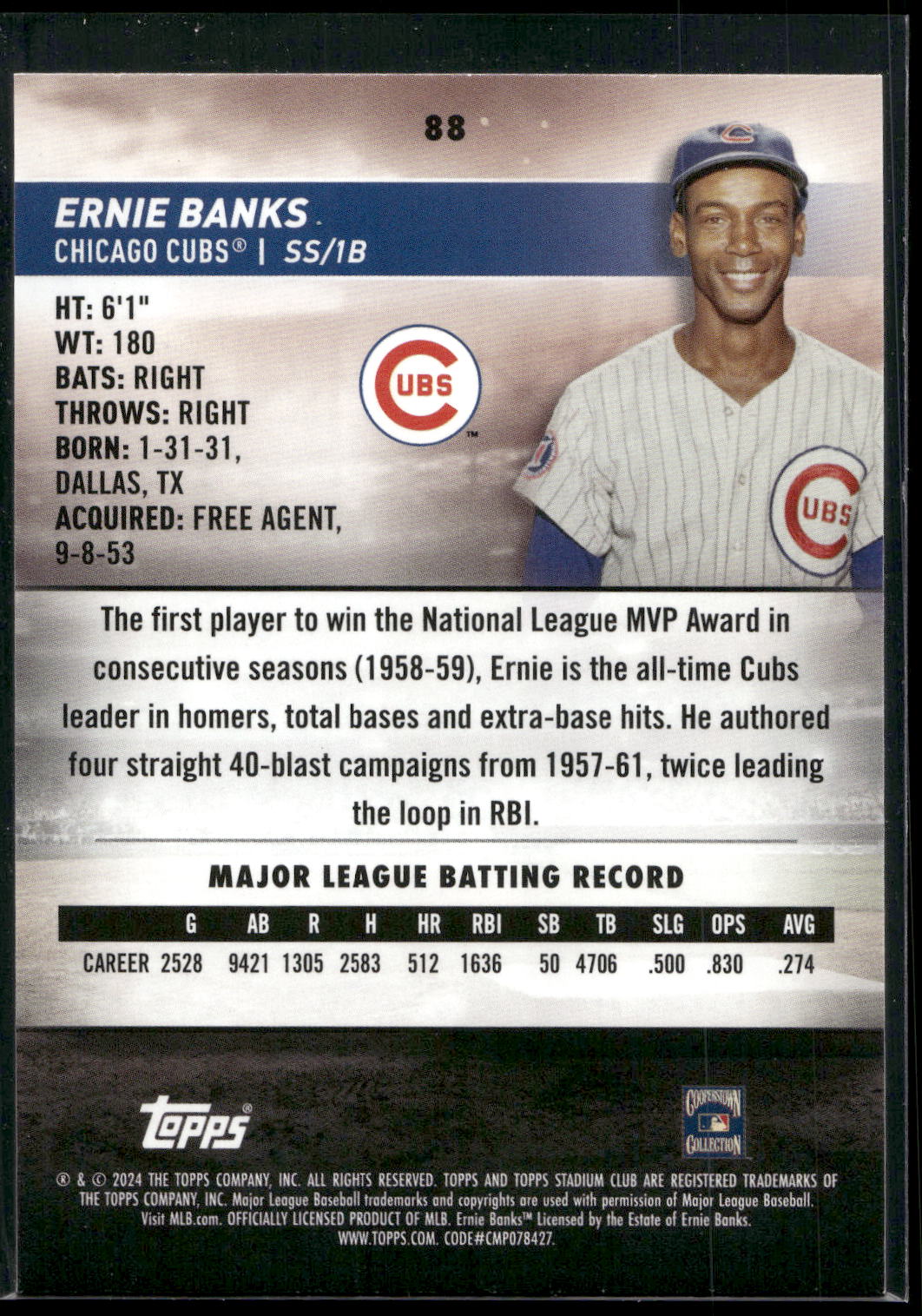 2024 Stadium Club #88 Ernie Banks