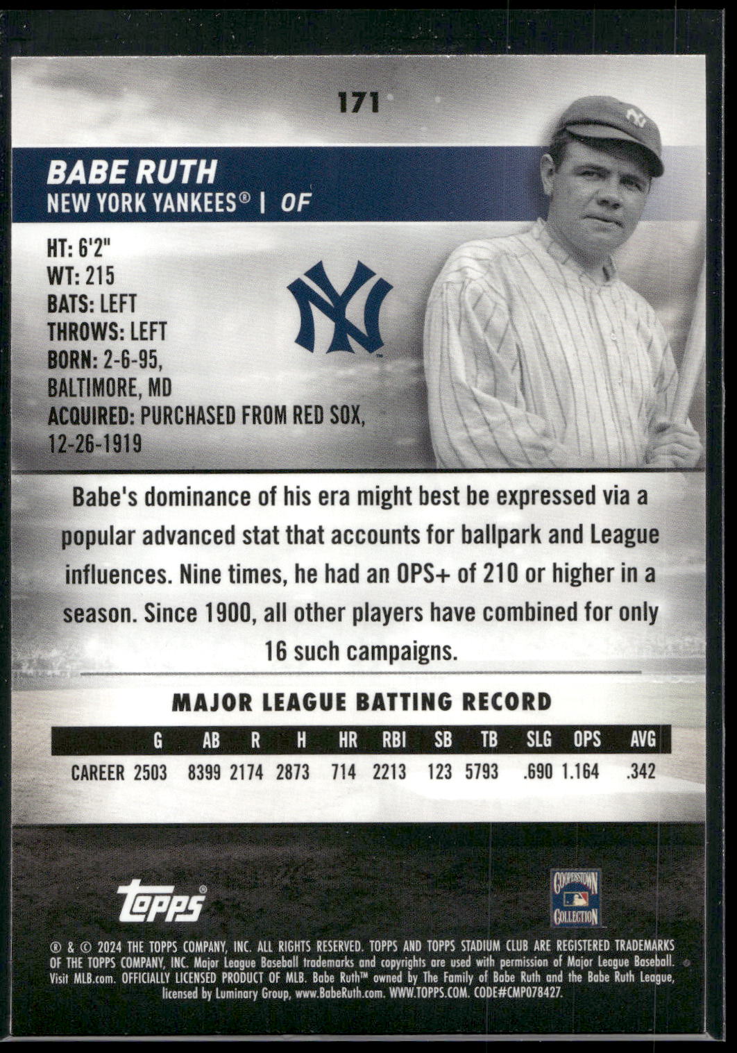 2024 Stadium Club #171 Babe Ruth