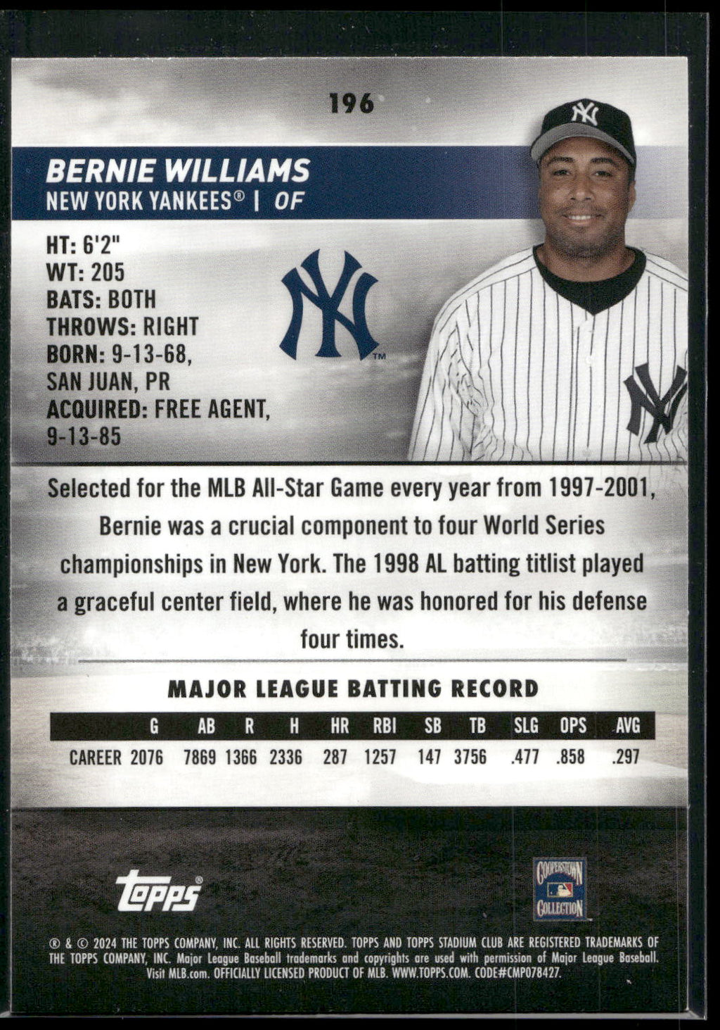 2024 Stadium Club #196 Bernie Williams