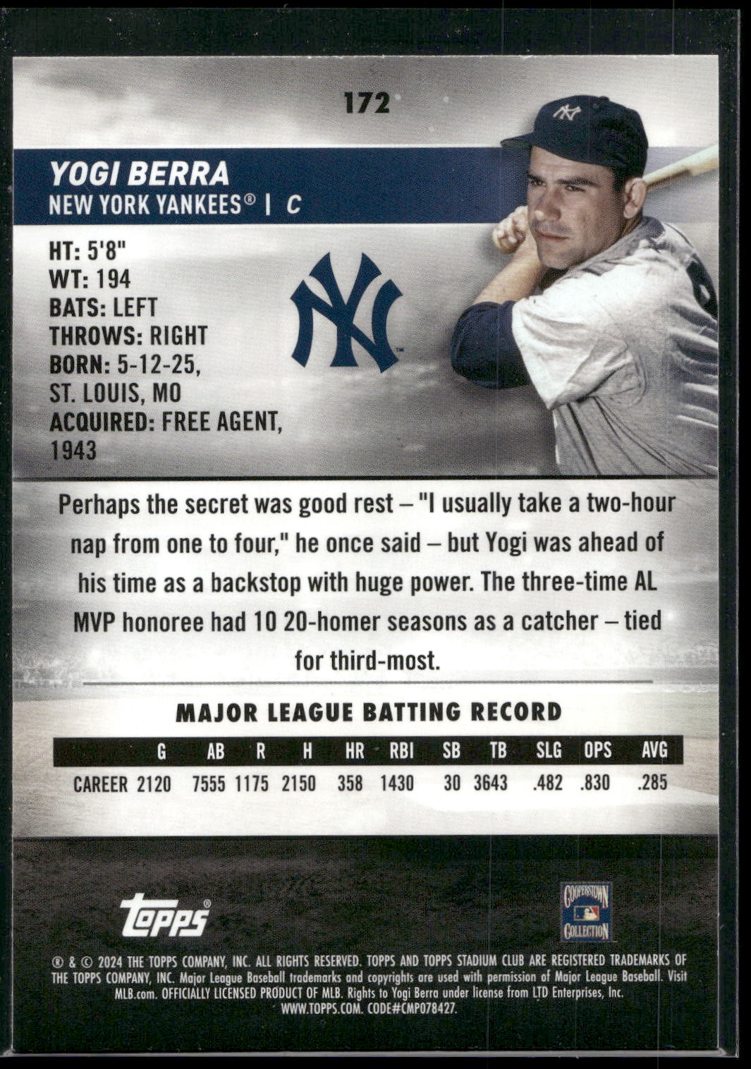 2024 Stadium Club #172 Yogi Berra