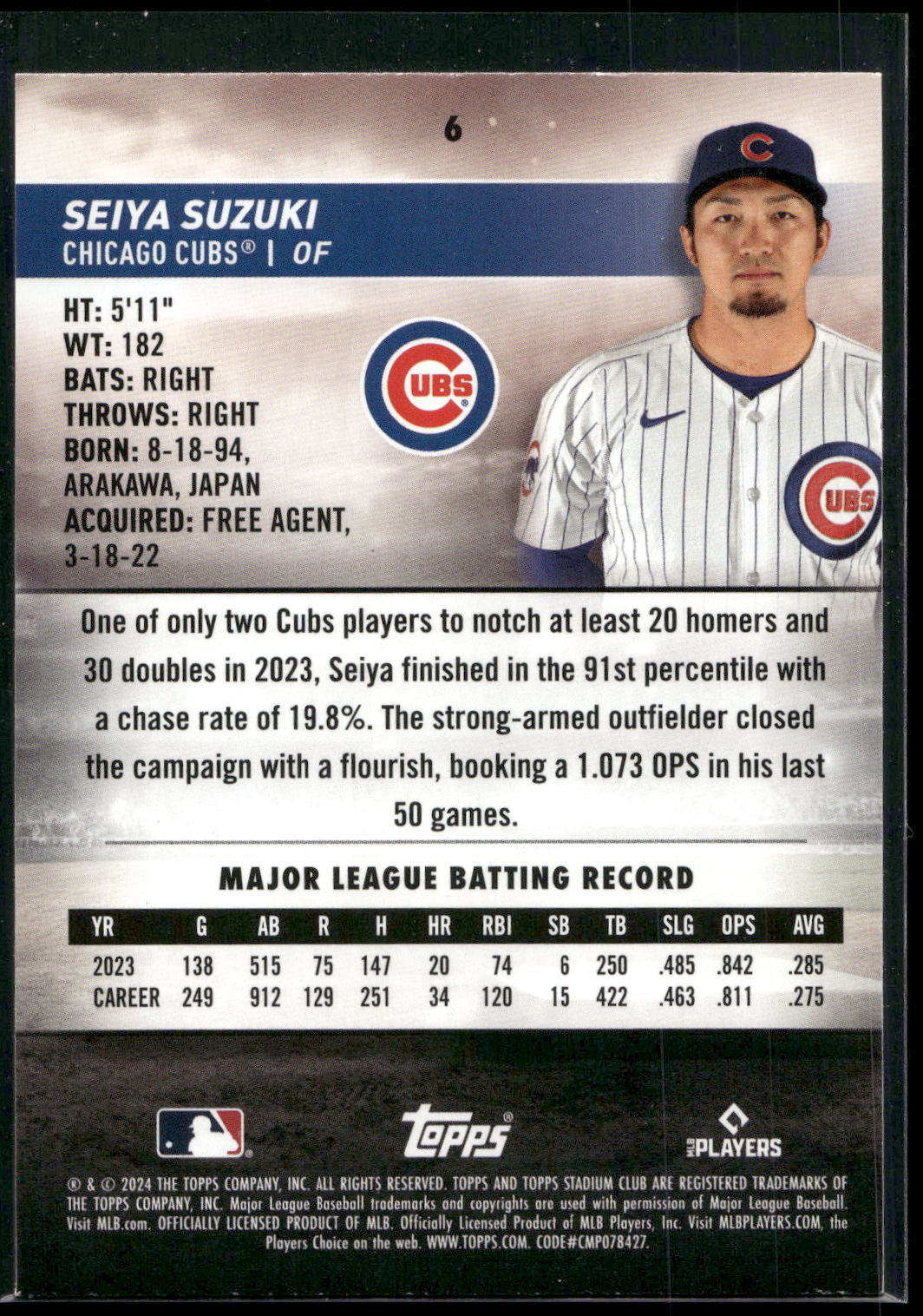 2024 Stadium Club #6 Seiya Suzuki