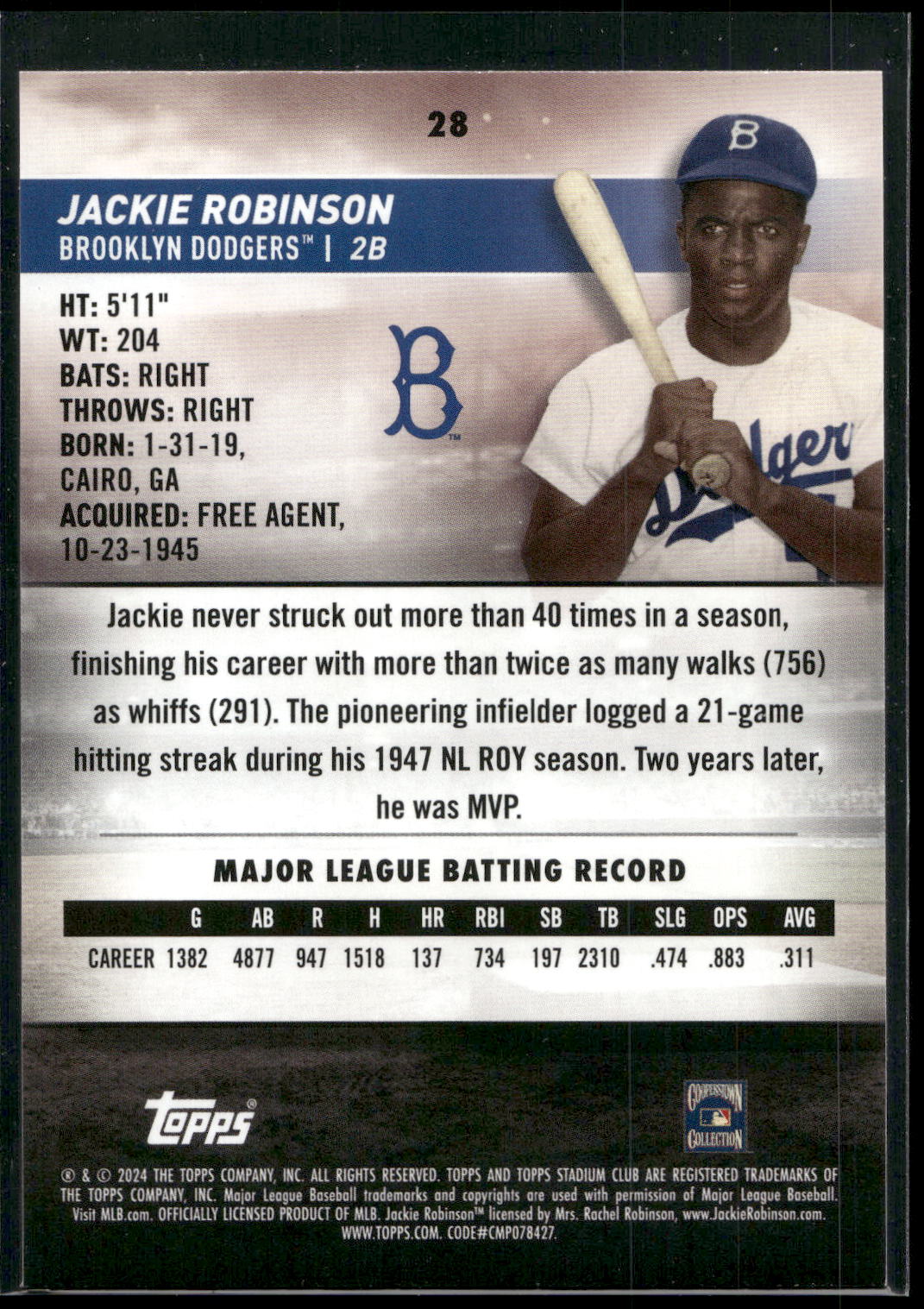 2024 Stadium Club #28 Jackie Robinson