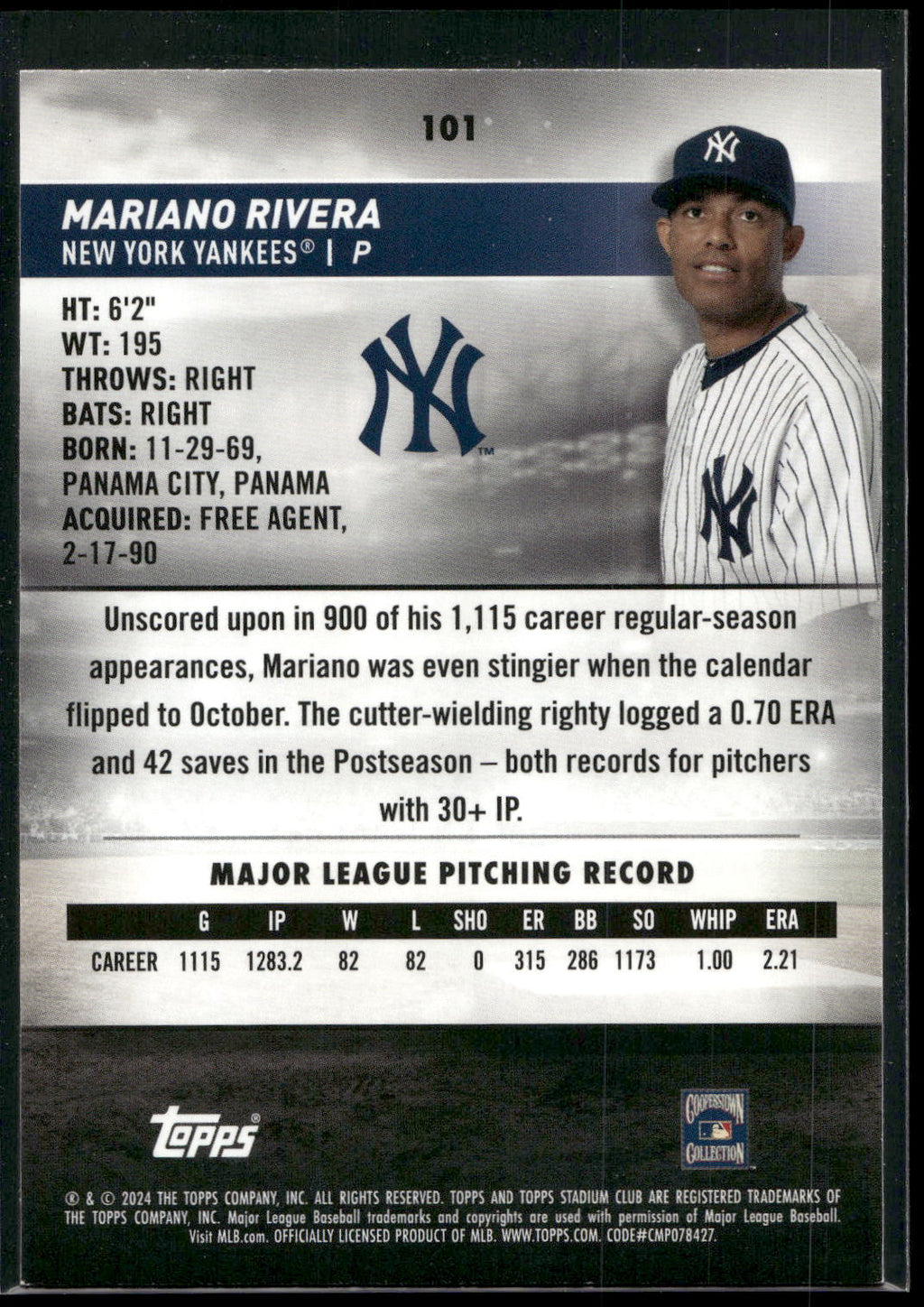 2024 Stadium Club #101 Mariano Rivera