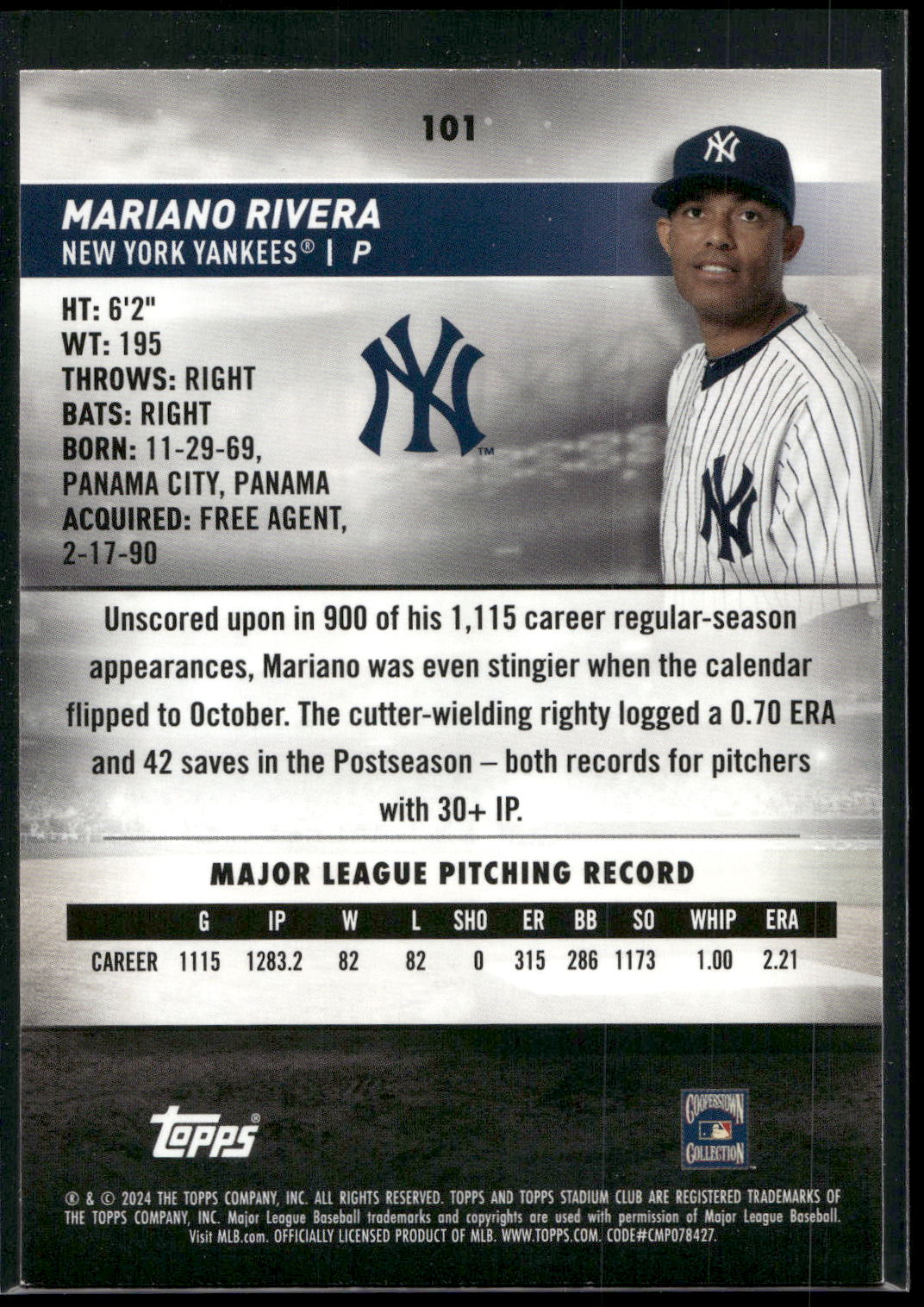 2024 Stadium Club #101 Mariano Rivera