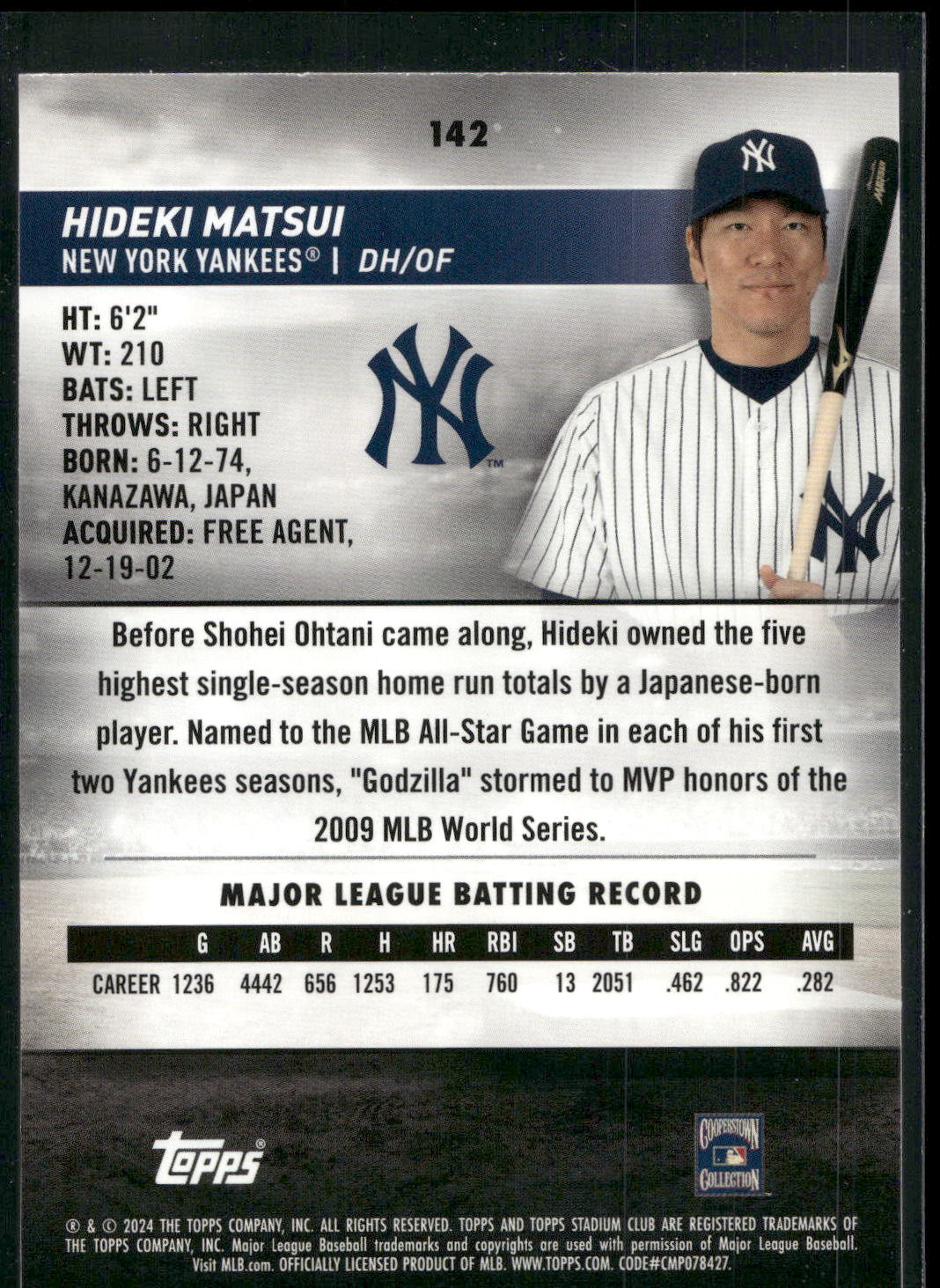 2024 Stadium Club #142 Hideki Matsui