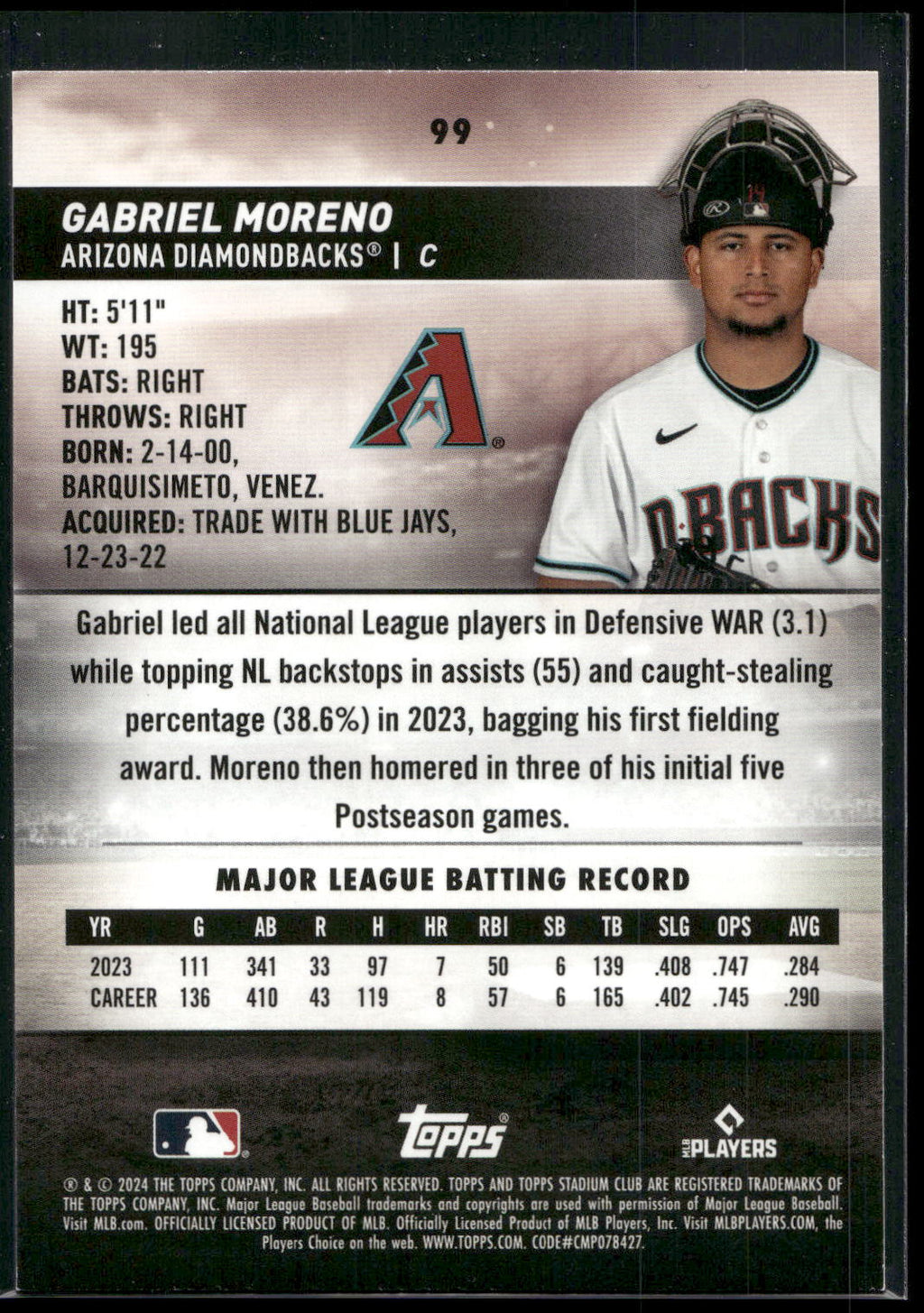 2024 Stadium Club #99 Gabriel Moreno