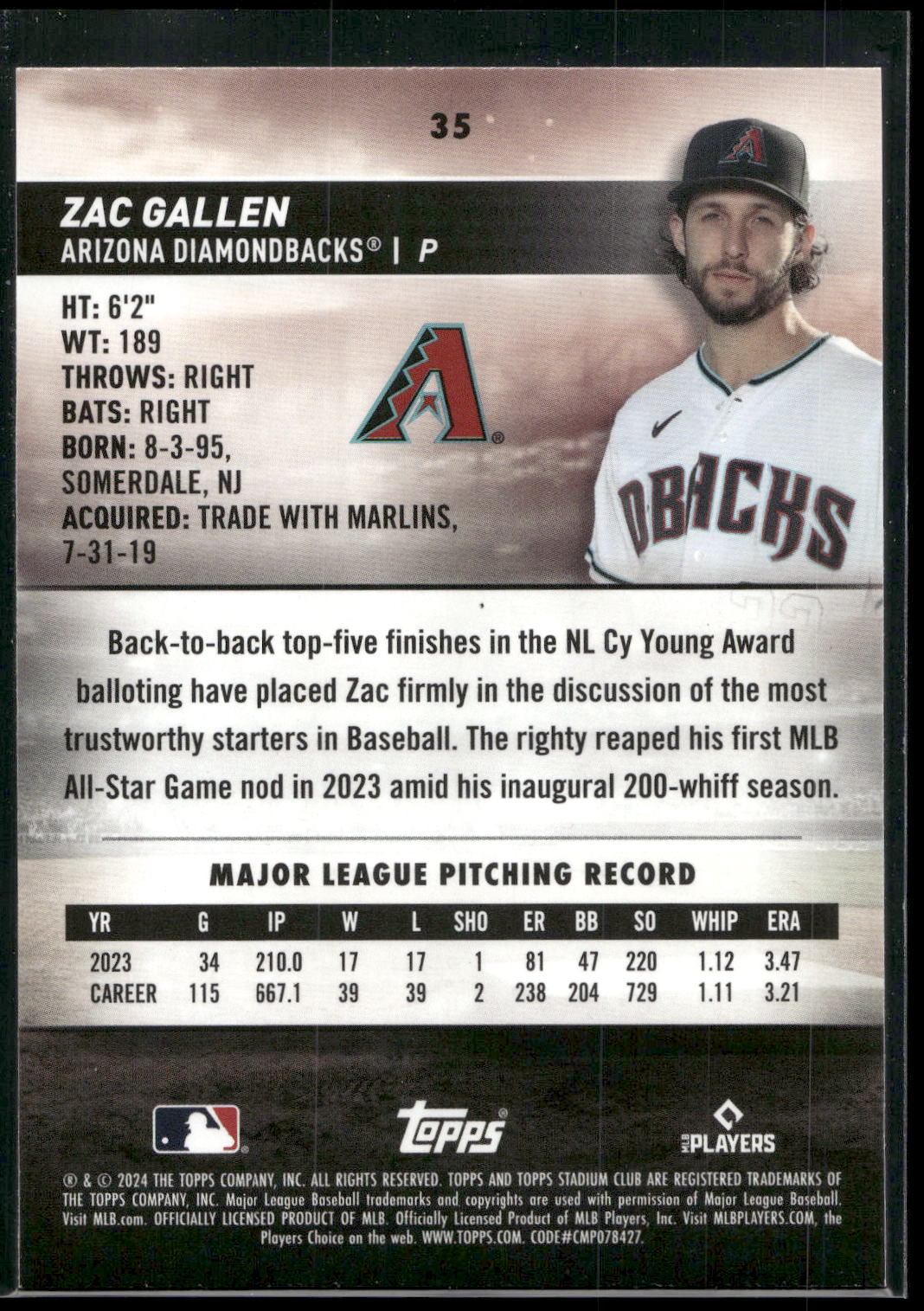 2024 Stadium Club #35 Zac Gallen