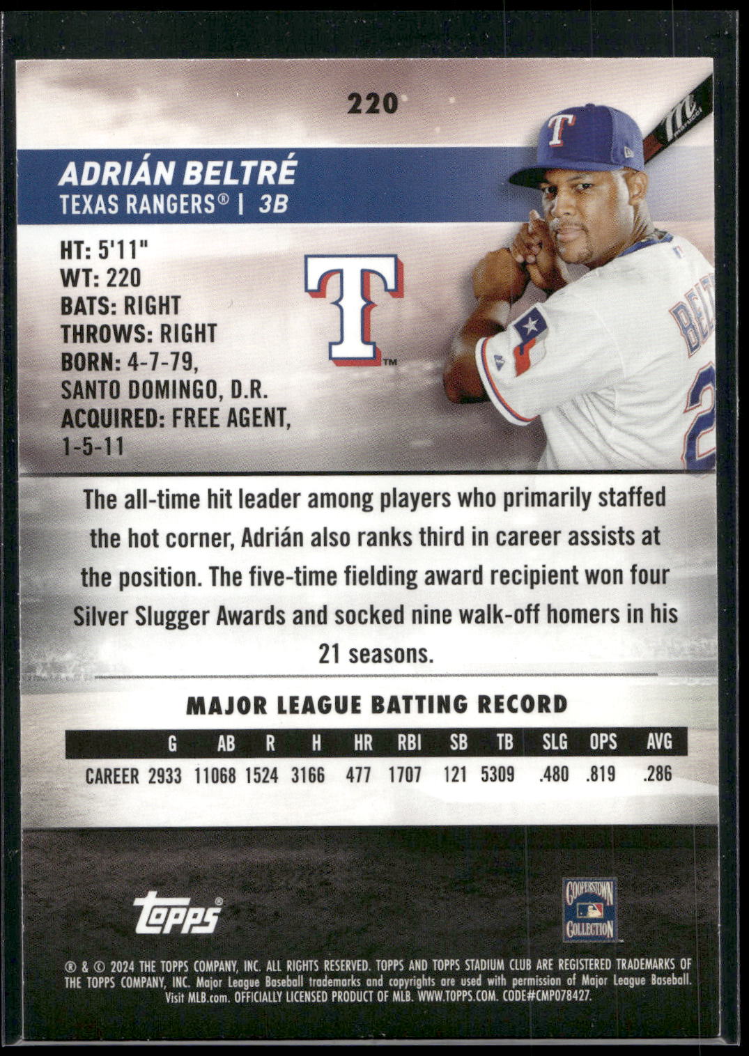 2024 Stadium Club #220 Adrián Beltré