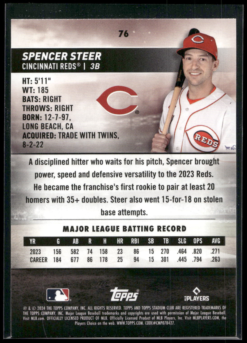 2024 Stadium Club #76 Spencer Steer