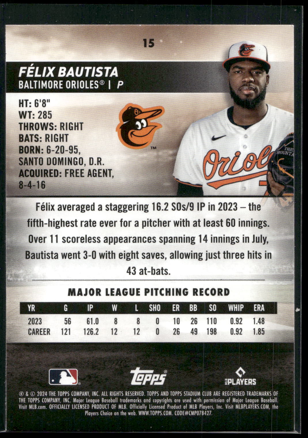 2024 Stadium Club #15 Félix Bautista