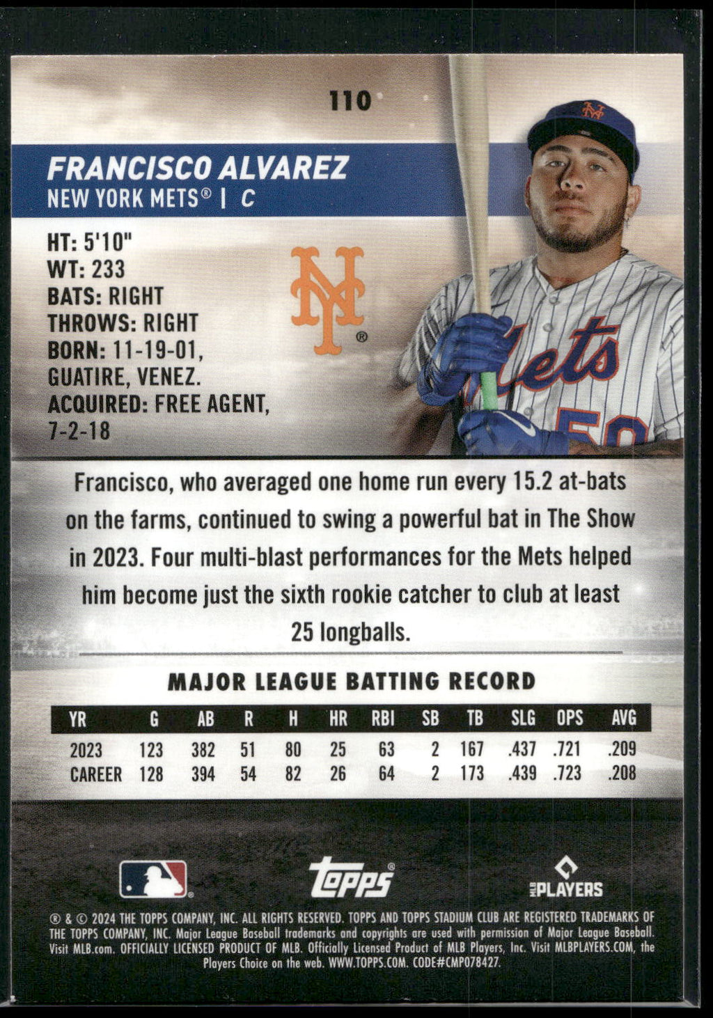 2024 Stadium Club #110 Francisco Alvarez