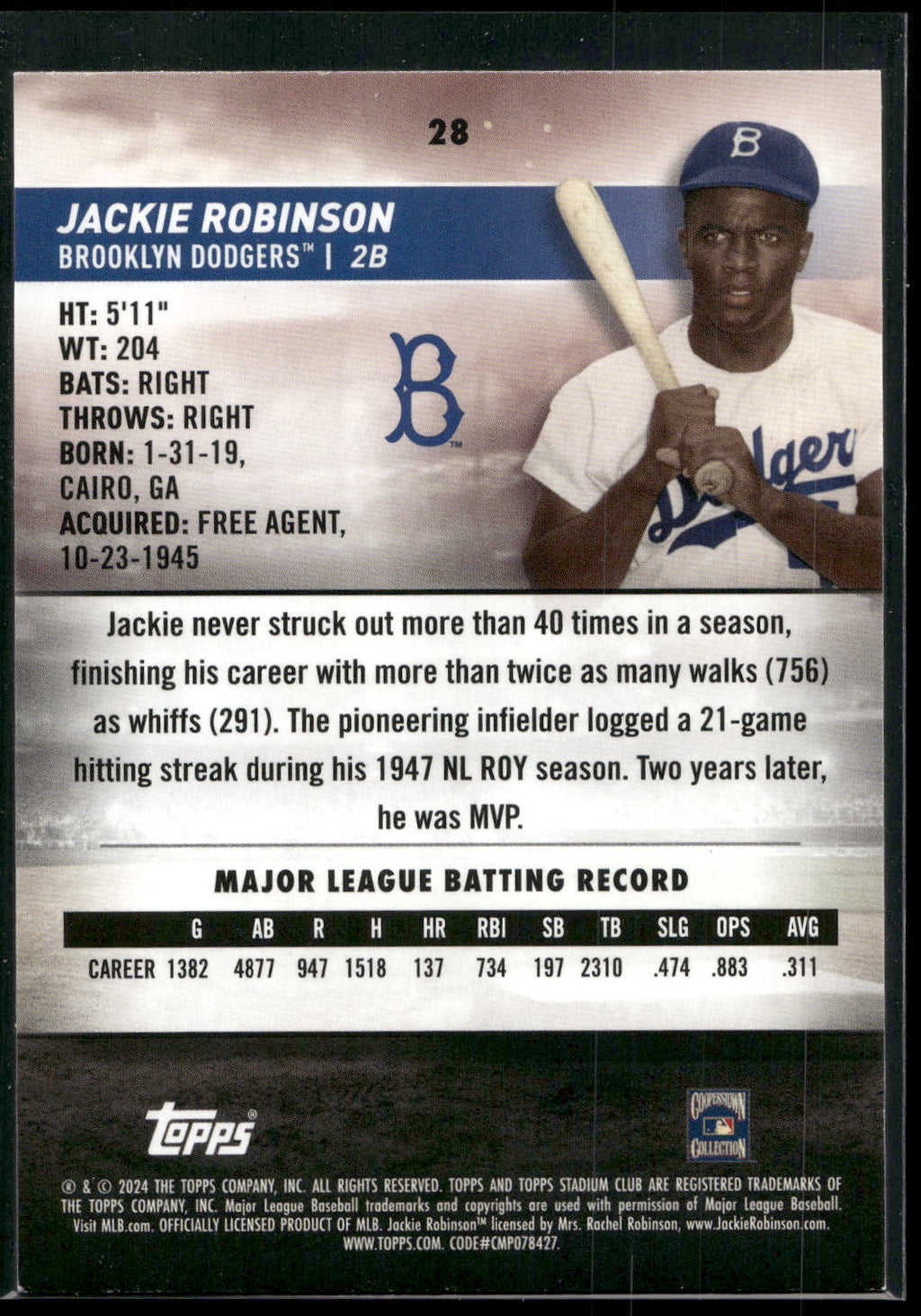 2024 Stadium Club #28 Jackie Robinson