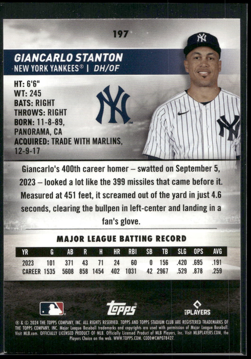 2024 Stadium Club #197 Giancarlo Stanton