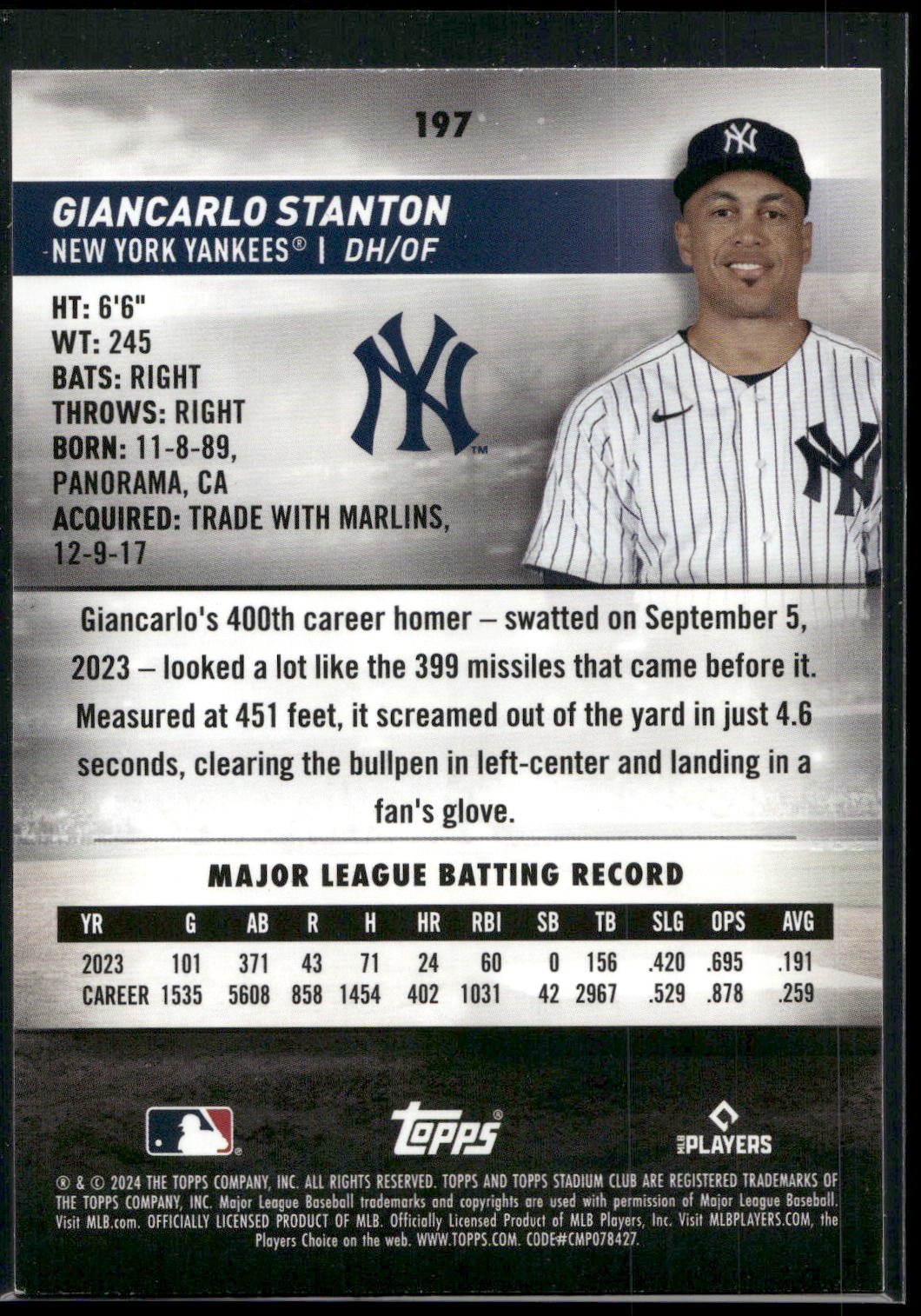2024 Stadium Club #197 Giancarlo Stanton