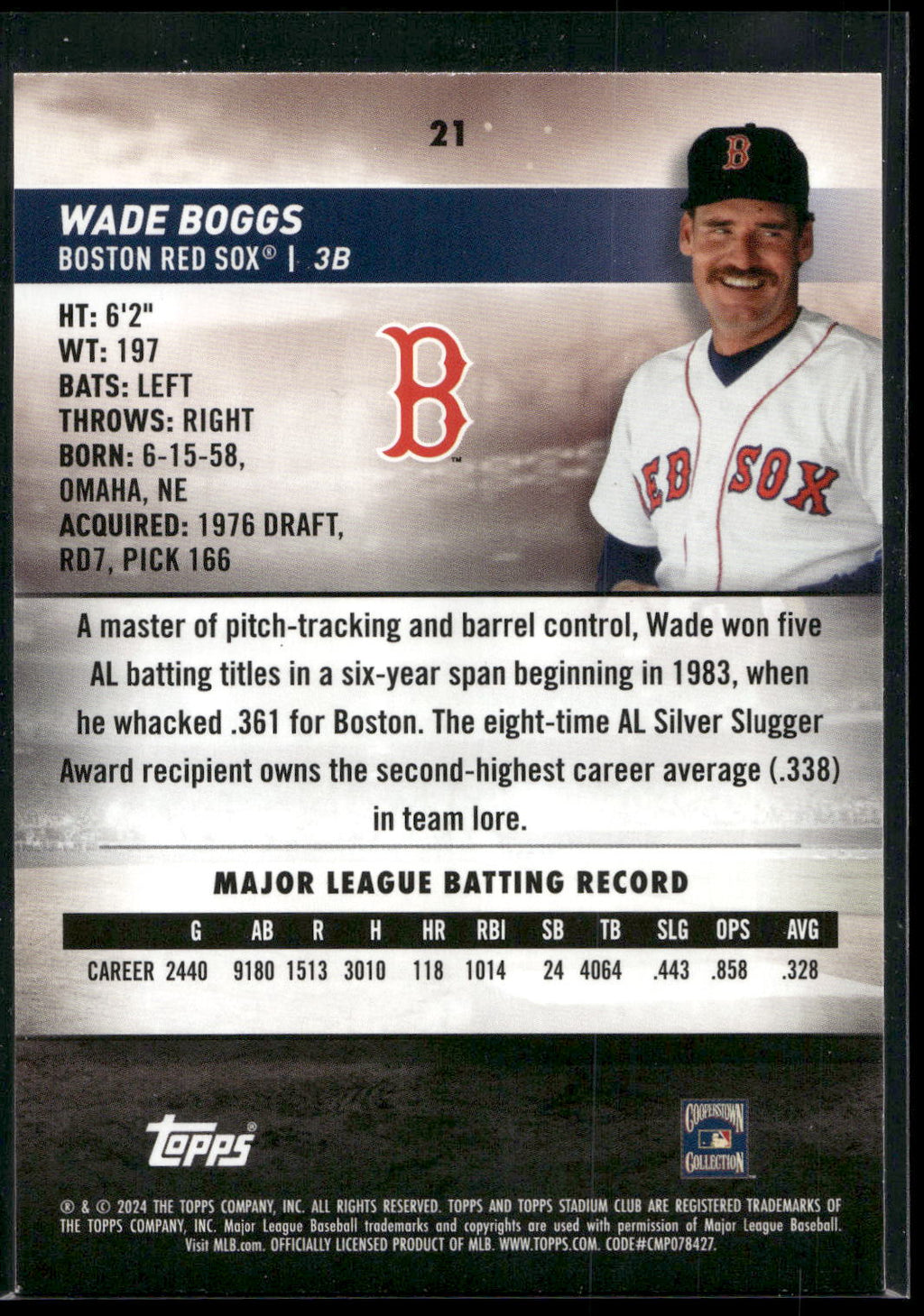 2024 Stadium Club #21 Wade Boggs