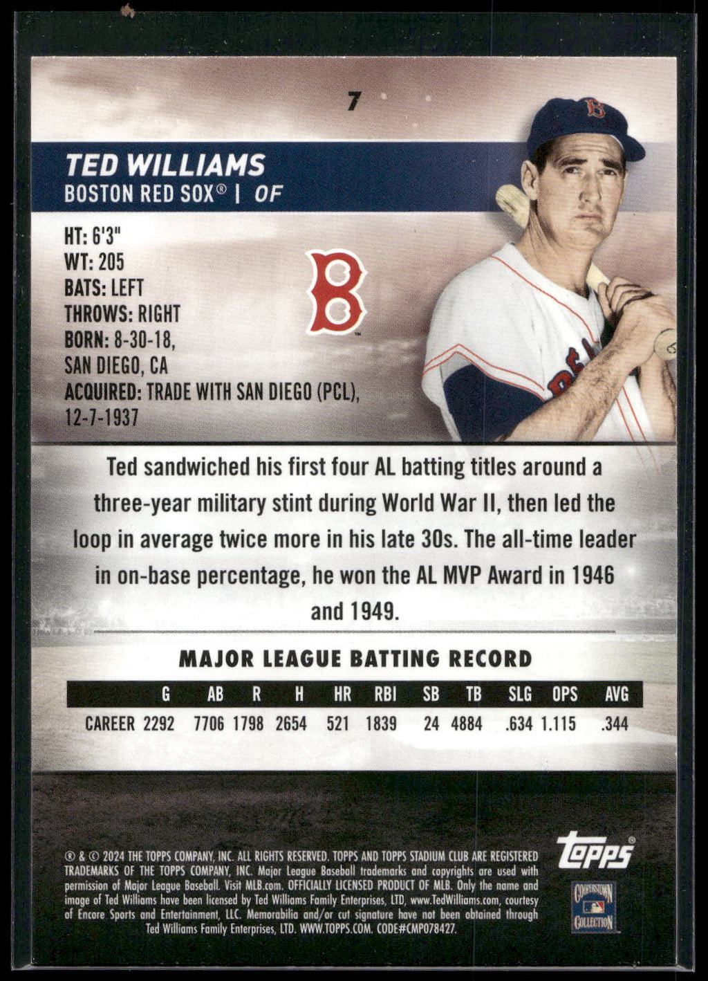 2024 Stadium Club #7 Ted Williams