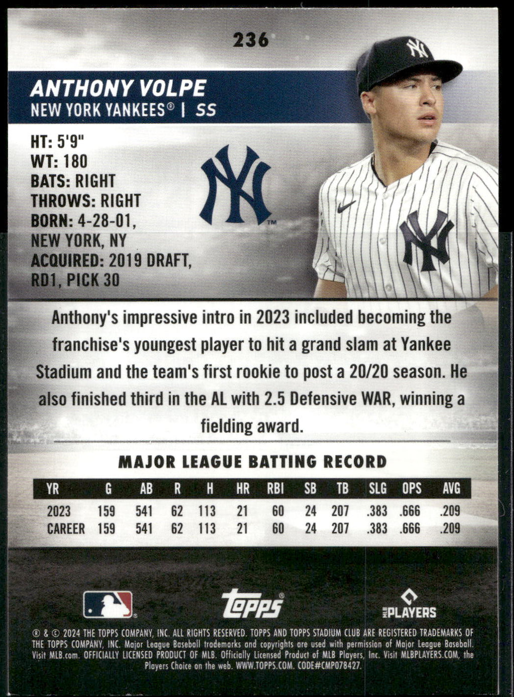 2024 Stadium Club #236 Anthony Volpe