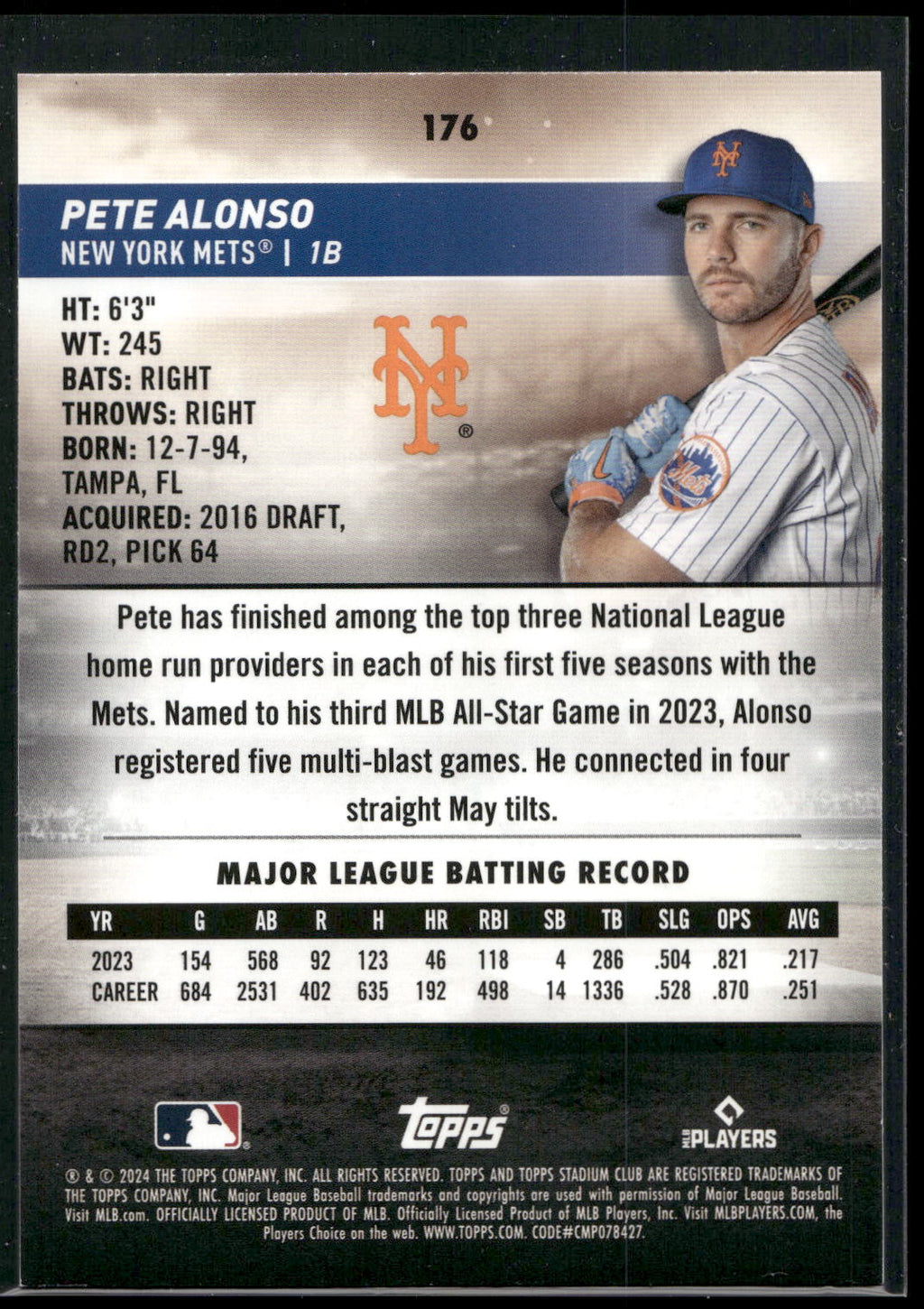 2024 Stadium Club #176 Pete Alonso