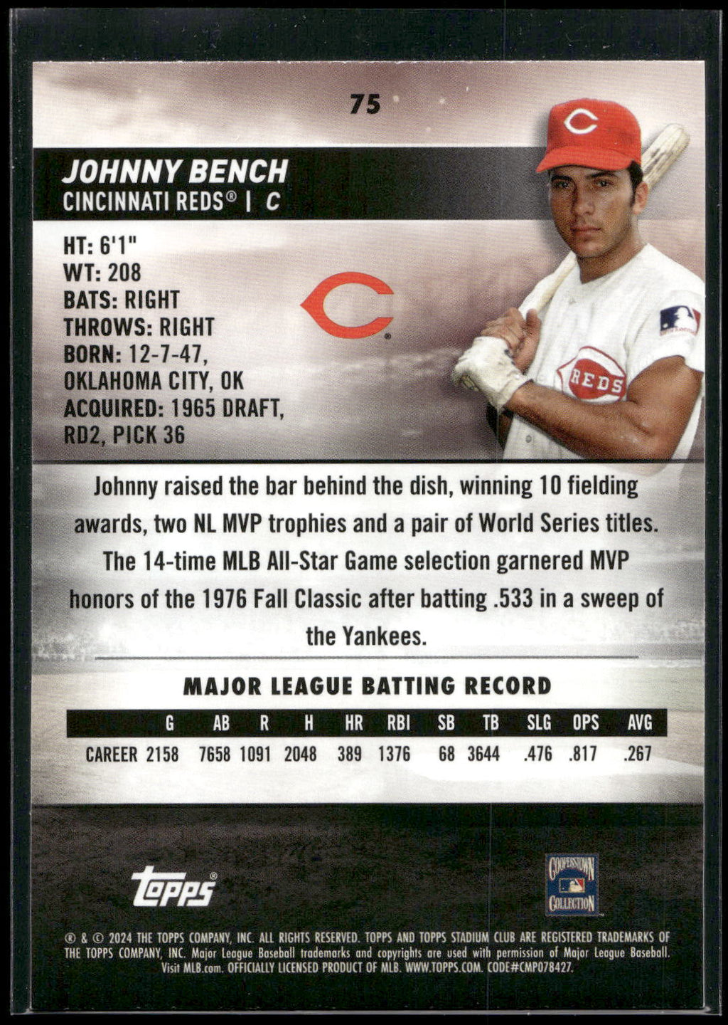 2024 Stadium Club #75 Johnny Bench