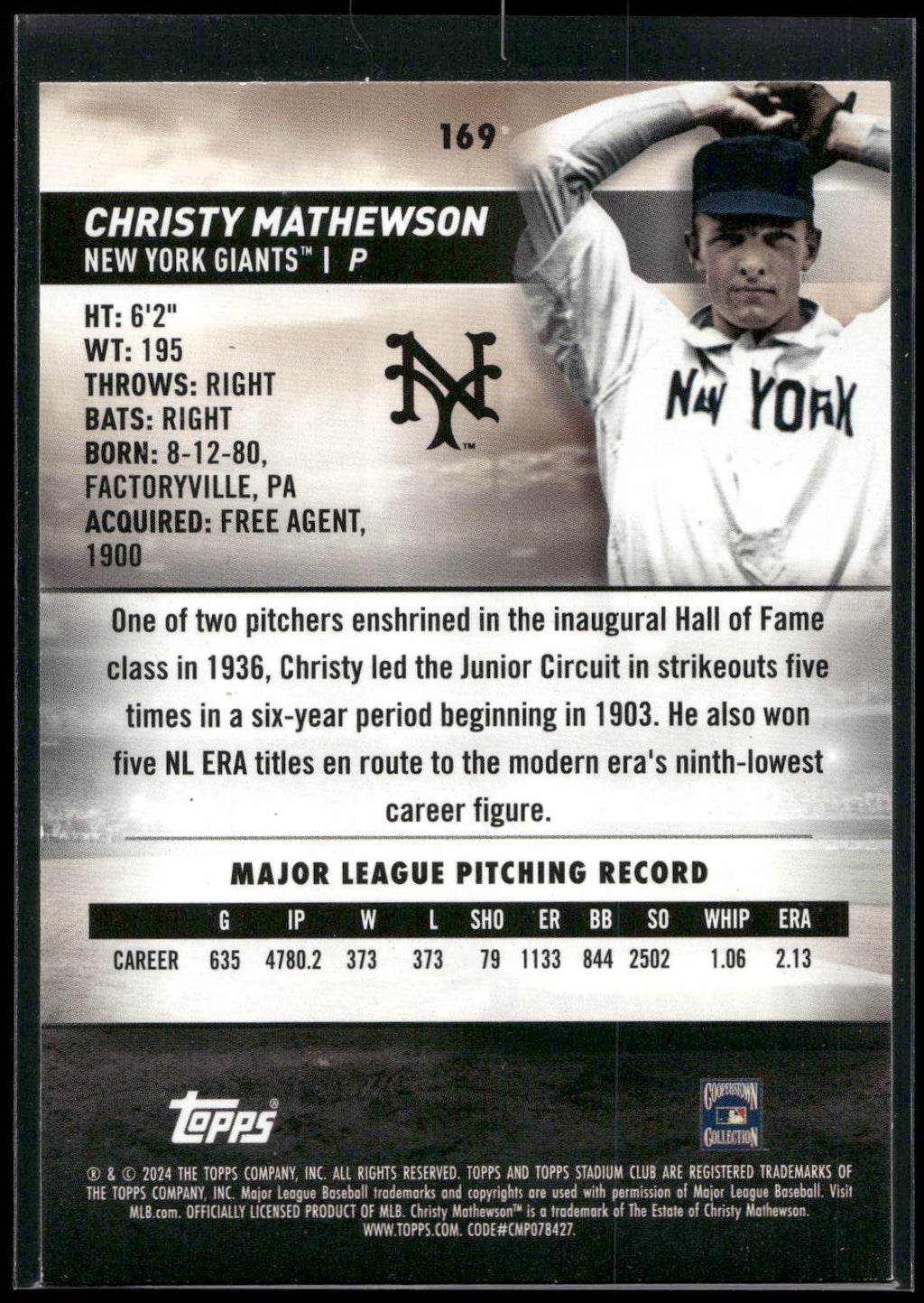 2024 Stadium Club #169 Christy Mathewson