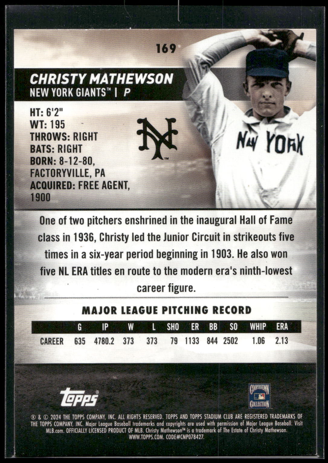 2024 Stadium Club #169 Christy Mathewson