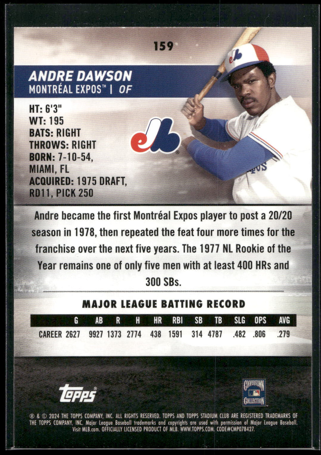 2024 Stadium Club #159 Andre Dawson