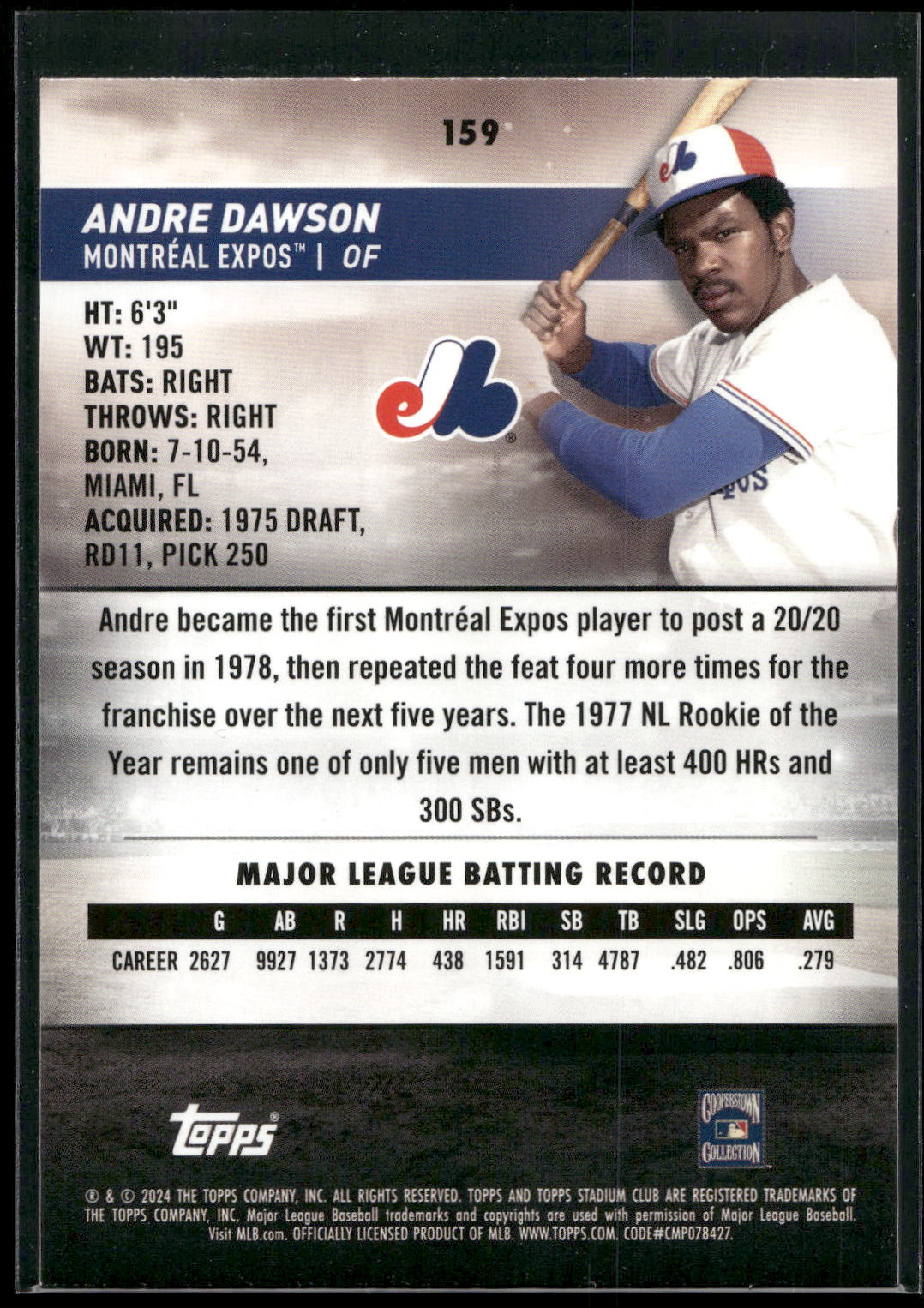 2024 Stadium Club #159 Andre Dawson