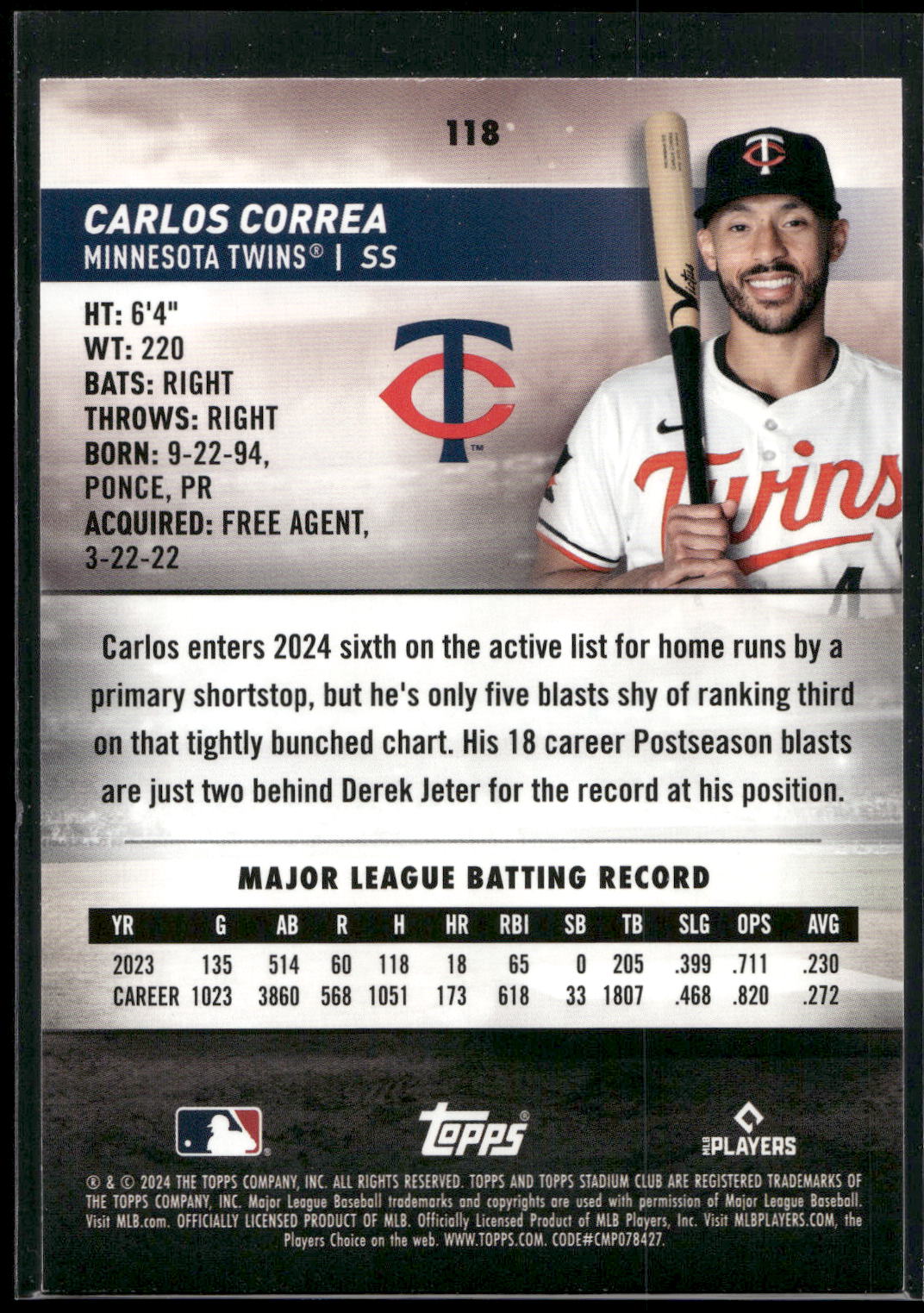 2024 Stadium Club #118 Carlos Correa